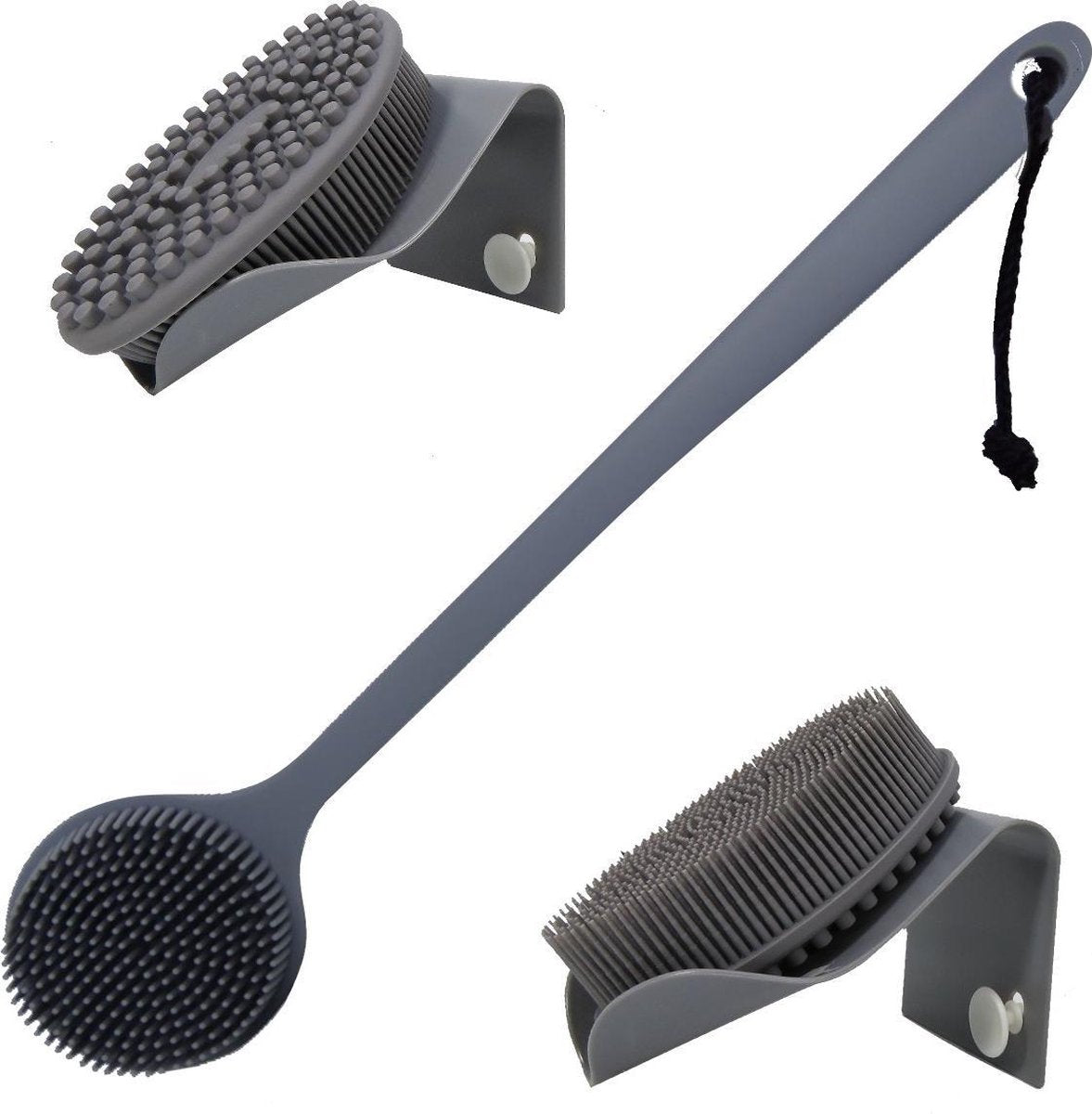 B&P  bad borstel set Beton - grijs - met steel - inclusief houder en bad borstel - badborstel kunststof - wet & dry brush
