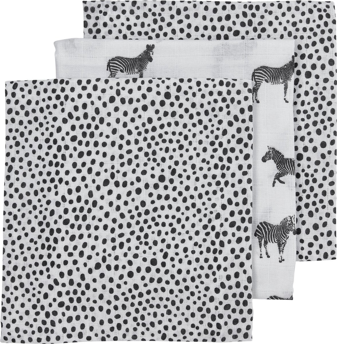 Meyco 3-pack luiers Zebra animal/Cheetah - black