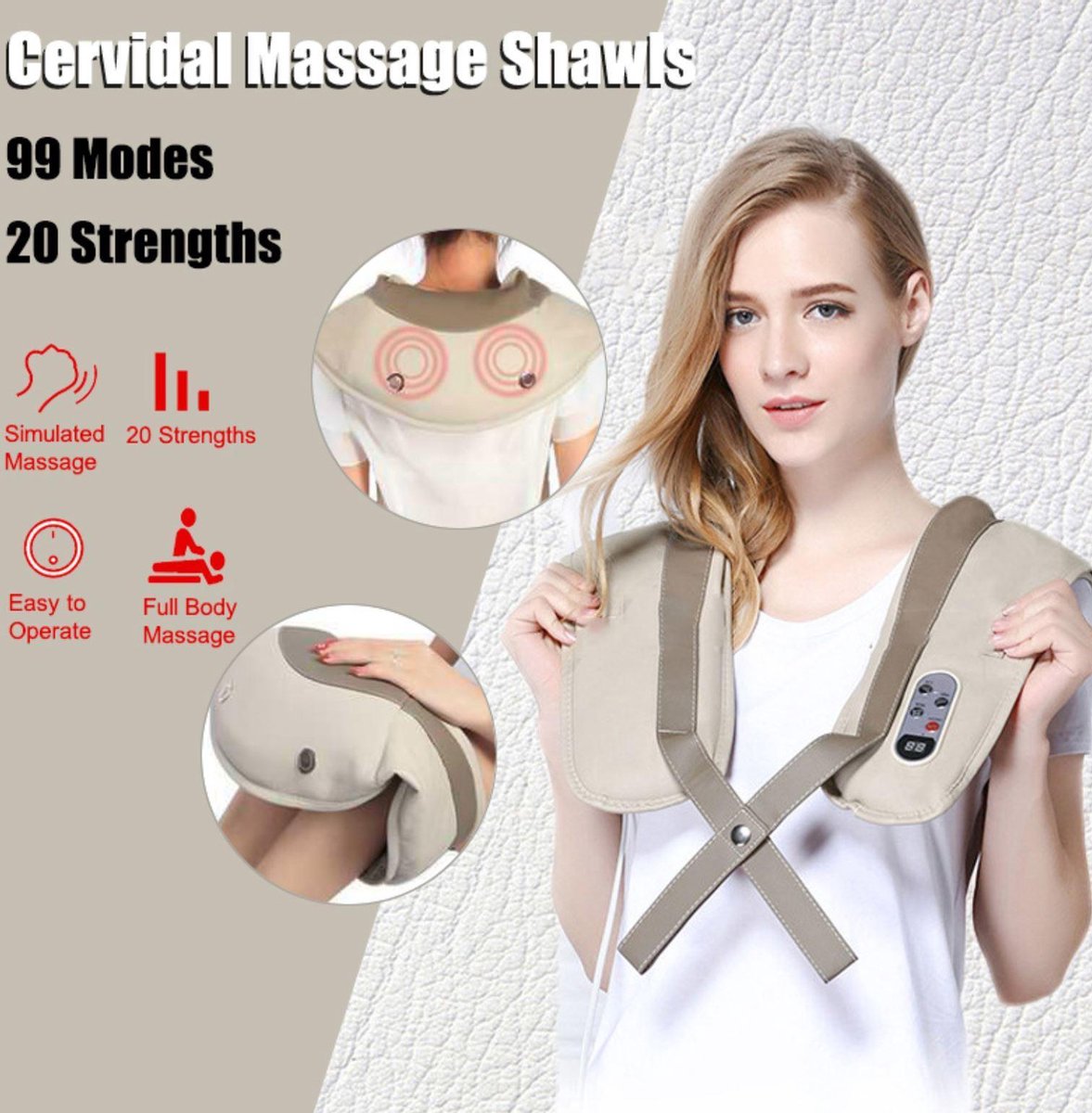 Shiatsu Massage shawl | Cervical massage shawls | 99 Massage Modus | Massagekussen - Massageapparaat | Nekmassage Kussen | Massage Apparaat voor Nek / Schouder / Rug / Benen / Voeten - Voor Thuis | Geen Accu | 220 volt