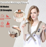 Shiatsu Massage shawl | Cervical massage shawls | 99 Massage Modus | Massagekussen - Massageapparaat | Nekmassage Kussen | Massage Apparaat voor Nek / Schouder / Rug / Benen / Voeten - Voor Thuis | Geen Accu | 220 volt