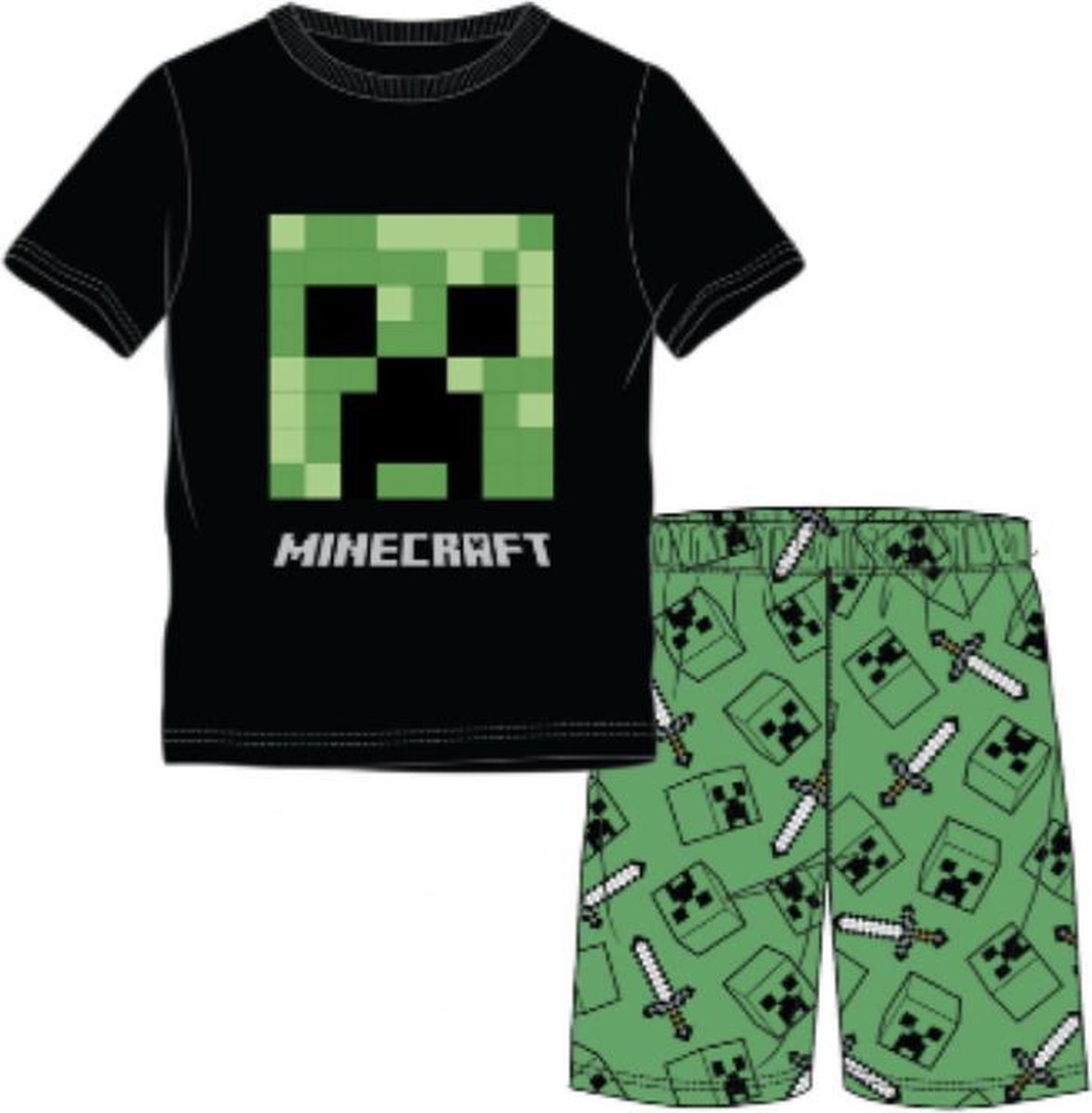 Minecraft pyjama korte mouw - zwart - groen -  maat 116 / 6 jaar