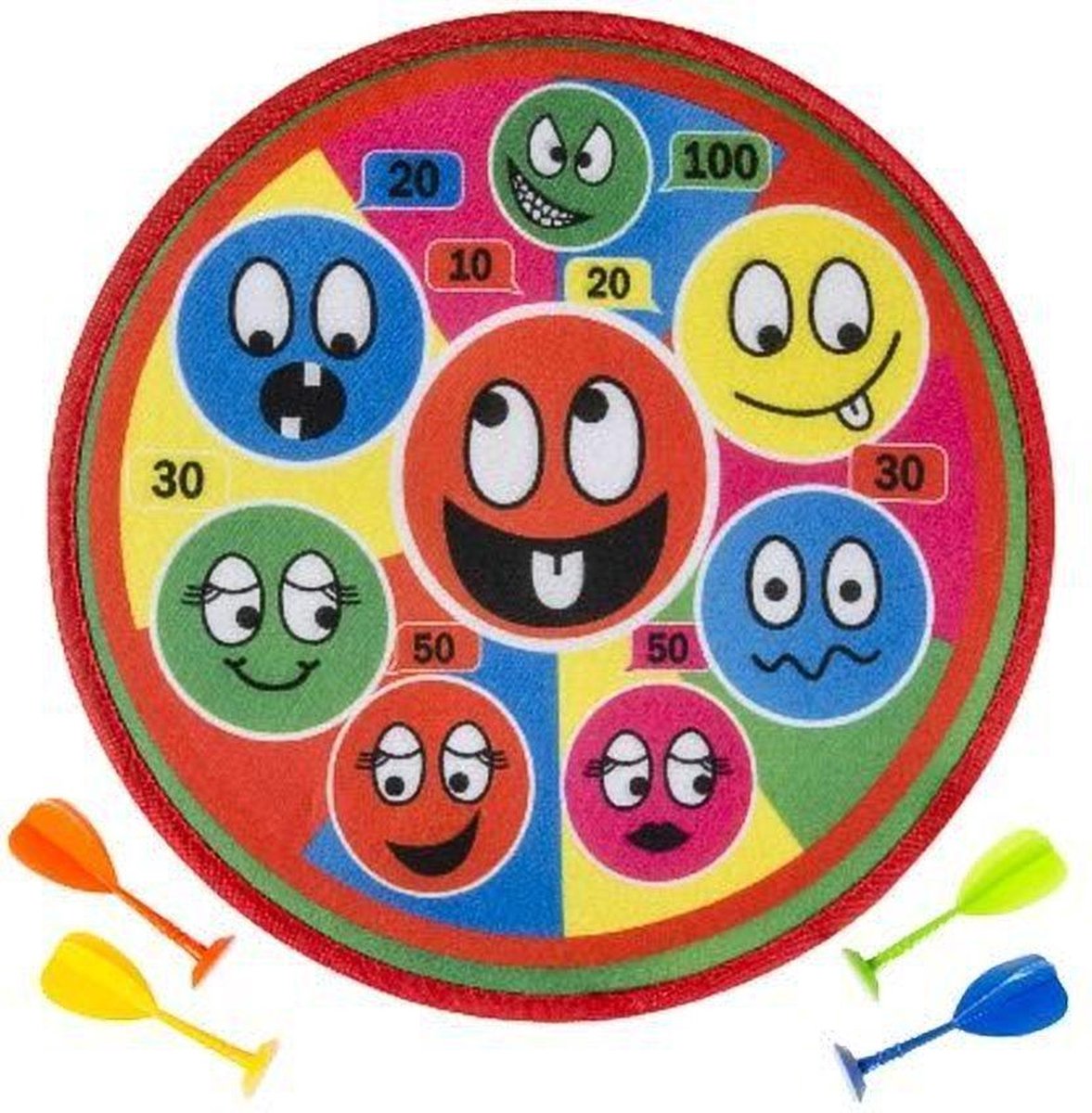 Dartspel lachende gezichten voor kinderen | funny faces darts - 36 cm | klittenband pijltjes | darts voor kinderen