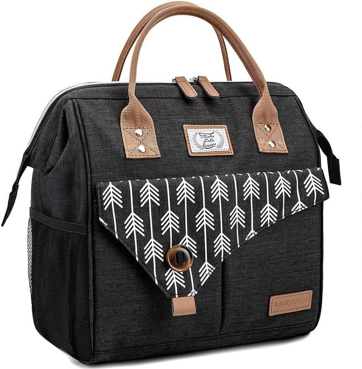 HN® Lunchtas zwart met pijlen
