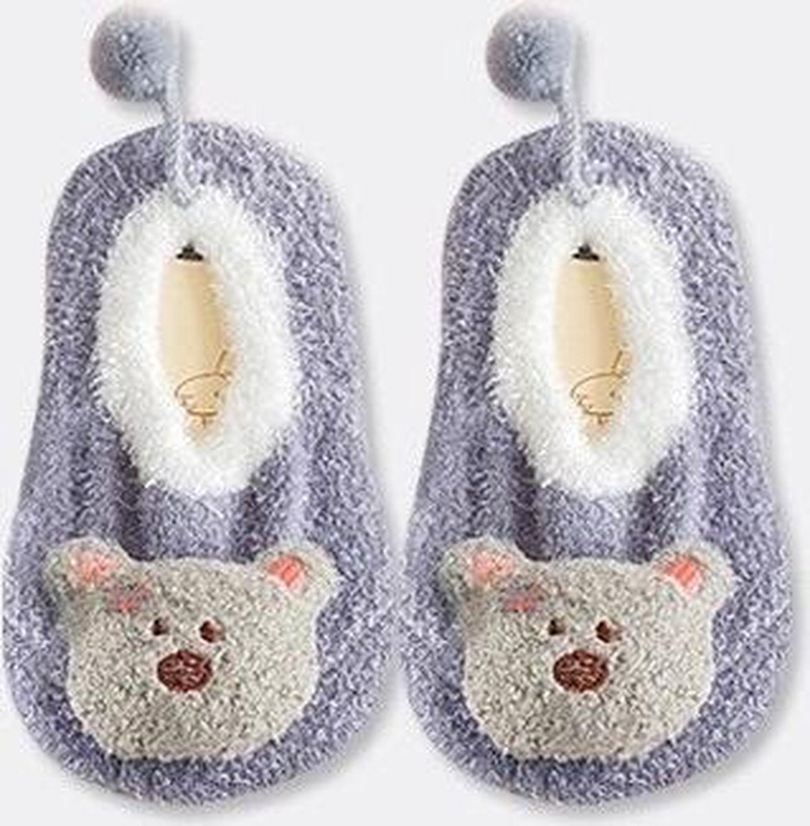 Zachte schattige fleece fluffy koala grijs anti-slip sokjes / slofjes - rekbaar | Baby 4-12 maanden