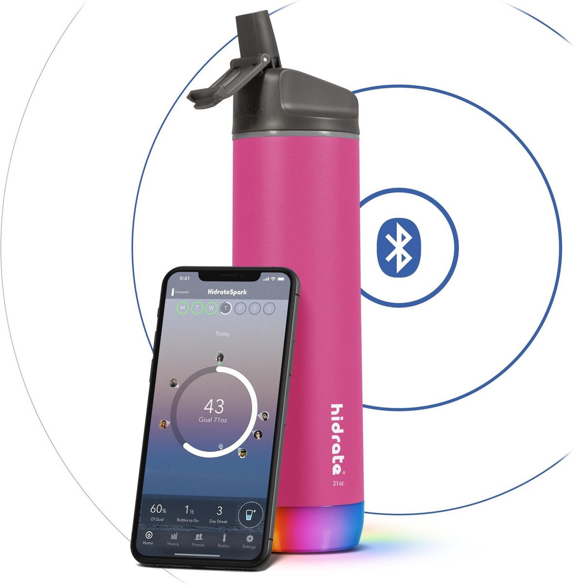 Hidrate Spark Straw Slimme Waterfles - Staal - 500ml - LED Verlichting - Fruit Punch