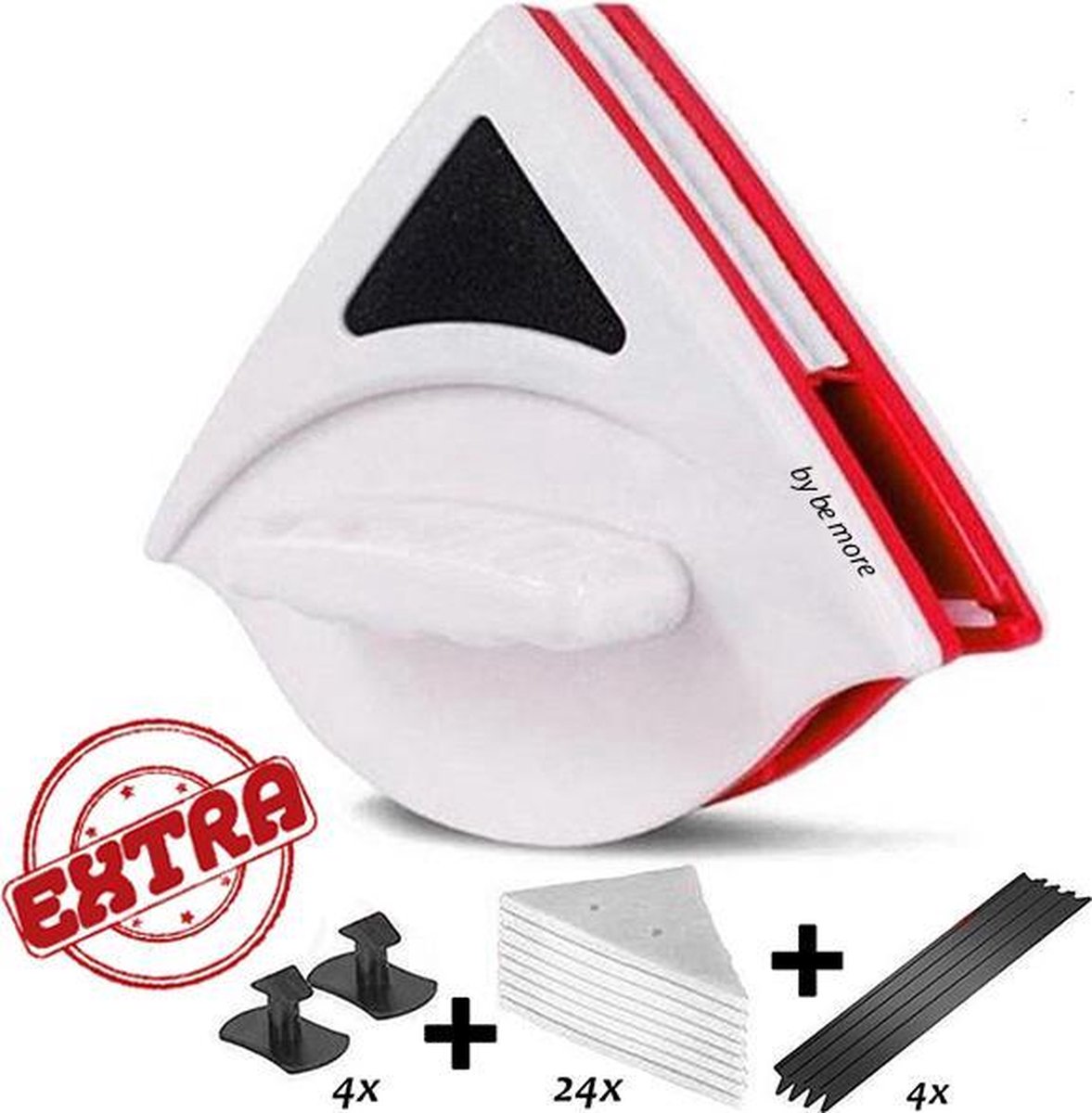 SET: 15 - 24 Dik Magnetische ramenmagneet met 24 Sponsjes 4 Buttons 2 Wissers – Magnetische ramenwisser Magnetisch raamreiniger – Magnetische ramenwasser dubbel glas – Ramentrekker – Raamwisser – Ruitenwisser – Ramen schoonmaken Ruitenreiniger Rood