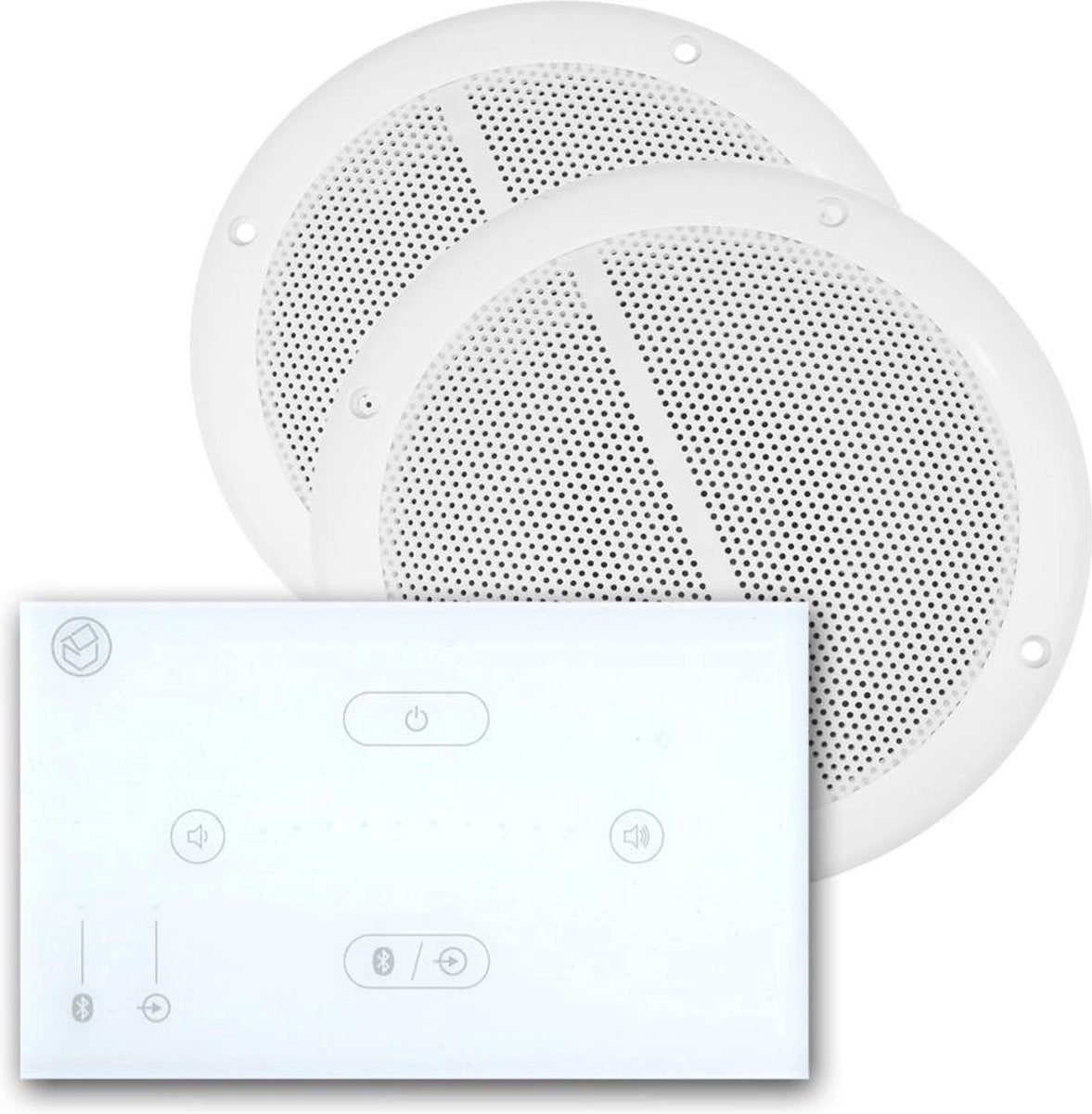 Inbouw stereo set - Systemline E50 inbouw versterker met Bluetooth en twee plafondspeakers - Vochtbestendig - Perfect voor badkamer