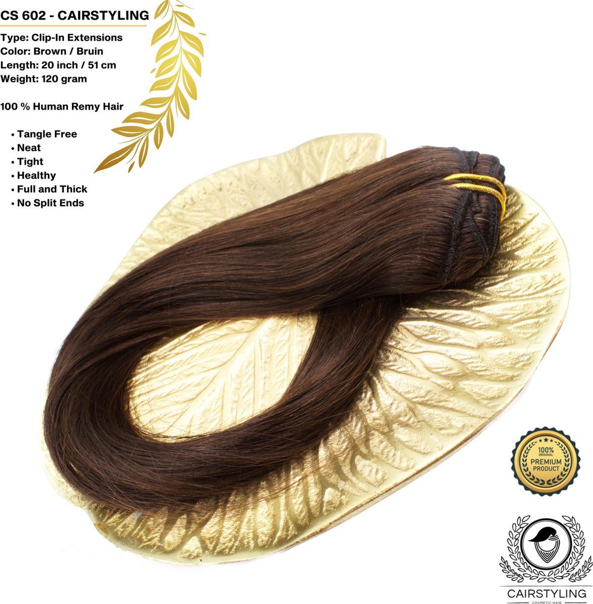 CAIRSTYLING Premium 100% Human Hair | Clip-in Hair Extensions CS602| 120 Gram | 51 CM (20 inch) | Haarverlenging | Best Quality Hair Long-term Use | Natuurlijk Haar Volume