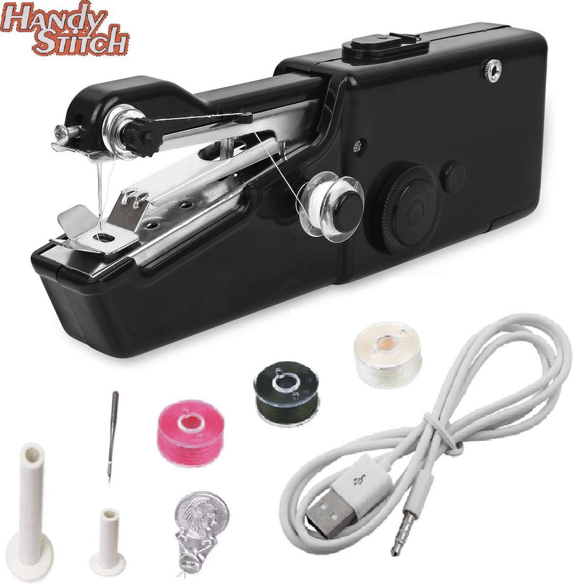 Handy Stitch - PREMIUM Handnaaimachine met USB Kabel en accesoires - Compact - Draadloos - Draagbare reis naaimachine - Elektrisch of op Batterijen
