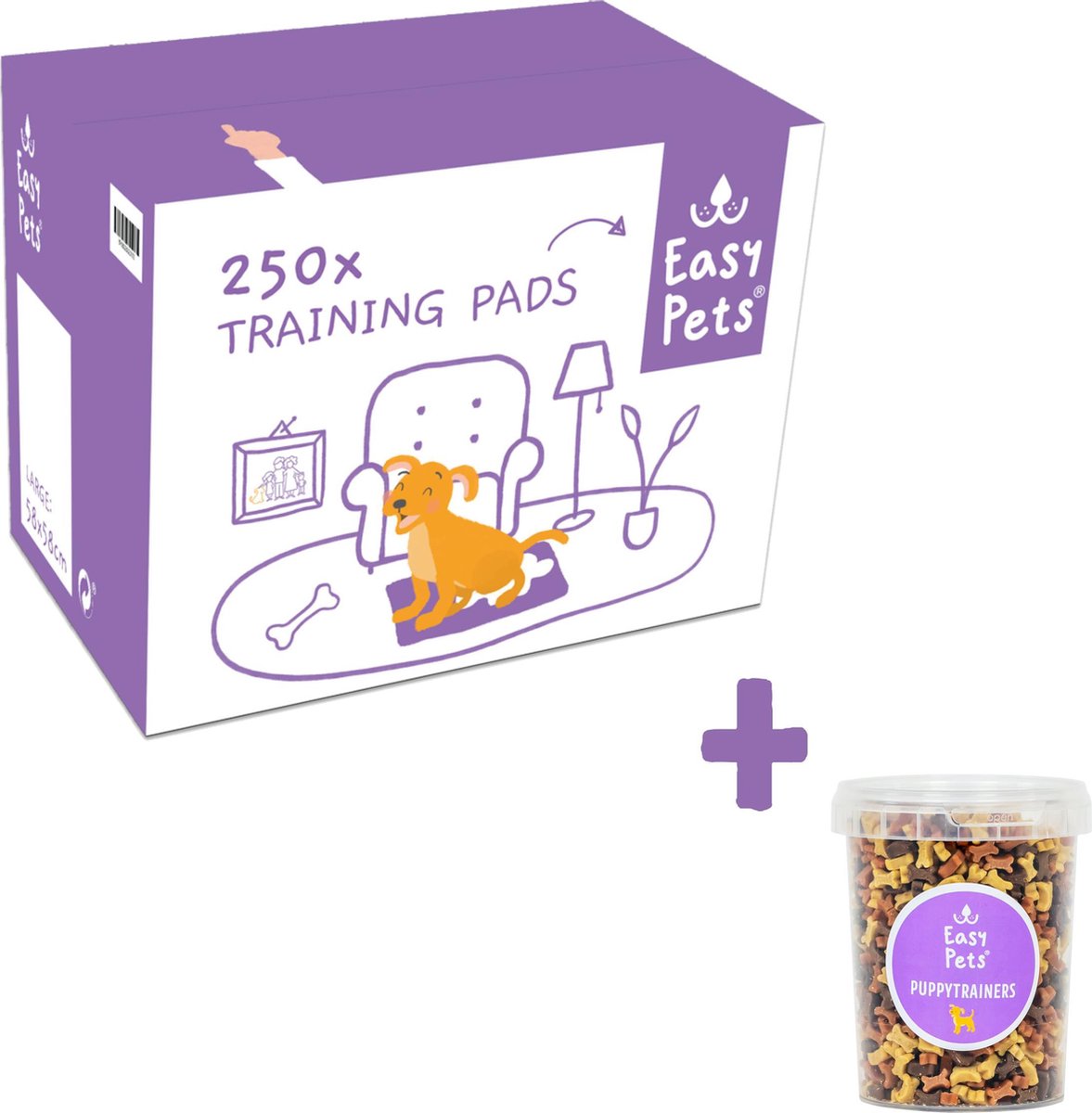 Easypets Puppy Training Pads - Zindelijkheidstraining - Hondentoilet - 58 x 58 cm - 250 stuks + Puppy Trainers 500ml
