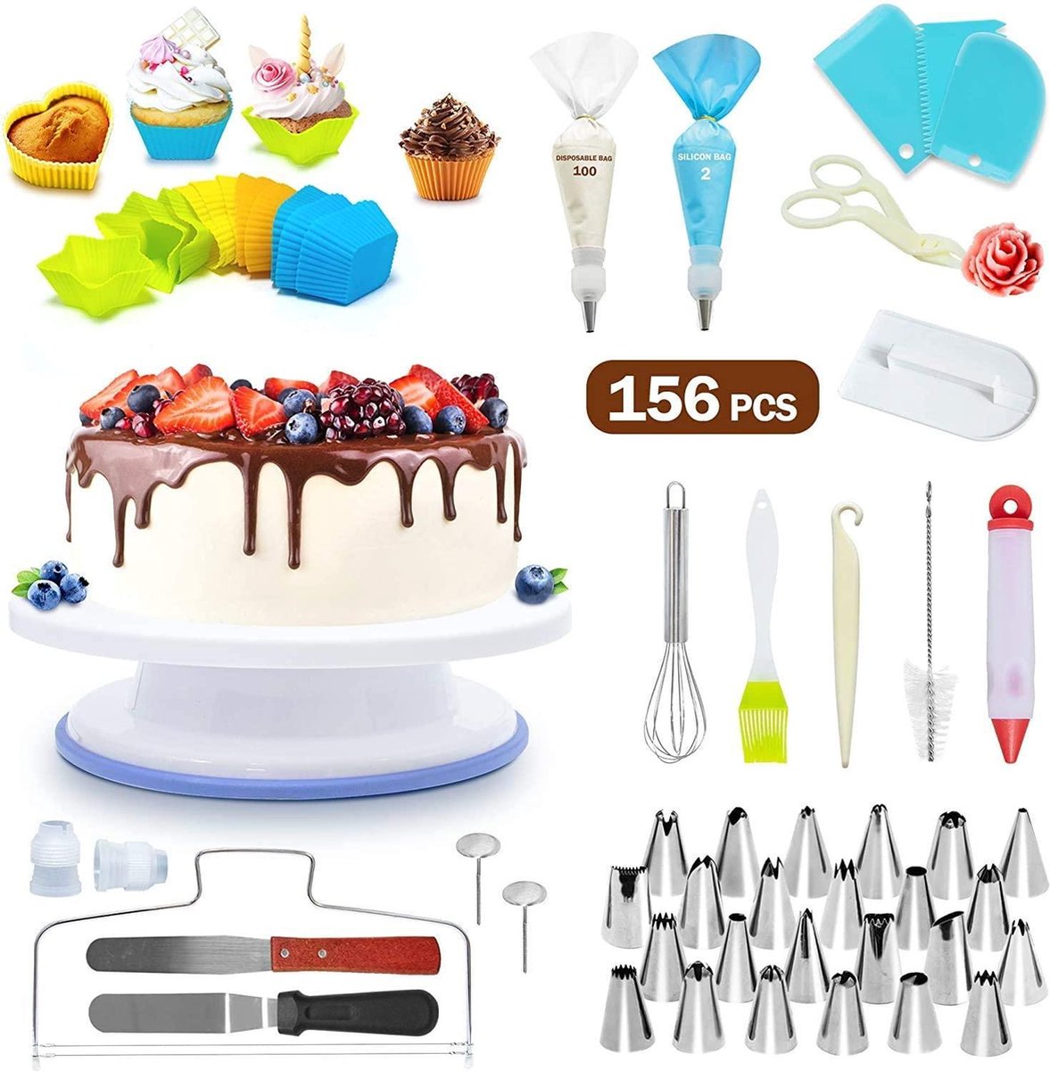 EverestPeak® Taart Decoratie set - 156 delig set - Complete bakset - Incl. Taartzaag