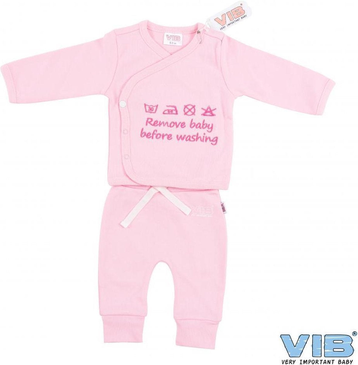 Vib Twee-Delige Setje - Roze 'Remove Baby Before Washing'