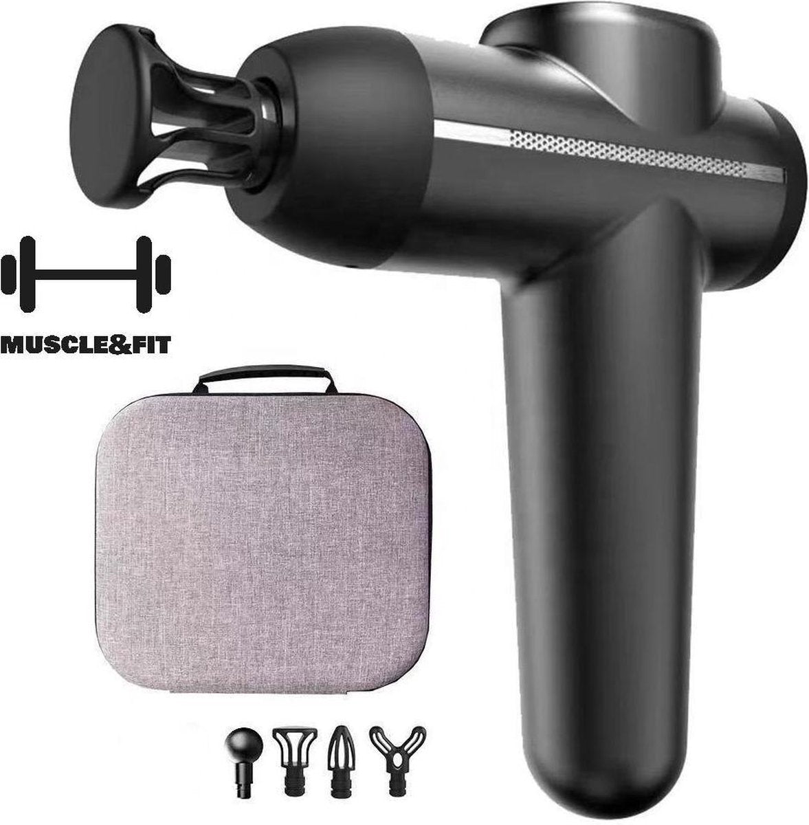 MUSCLE&FIT® - Massage gun - Professionele massage gun - 5 Verschillende standen - Massagegun - Krachtige 16.8V 2600 mAh - Lichaamsmassage - Been Massage - Nek Massage - Rug Massage - Massageapparaat -  4 Verschillende opzetstukken - Met TRAVELCASE