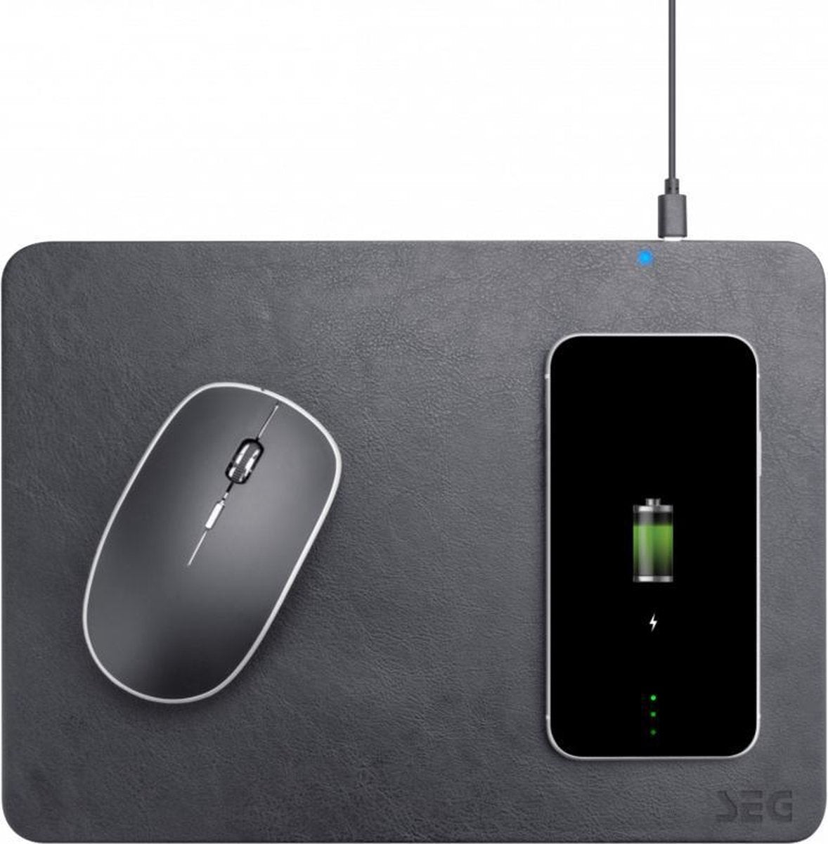 SEG  Wireless Charger Muismat Zwart Leder - Draadloze oplader -  INCLUSIEF Draadloos Muis 
