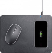 SEG  Wireless Charger Muismat Zwart Leder - Draadloze oplader -  INCLUSIEF Draadloos Muis 