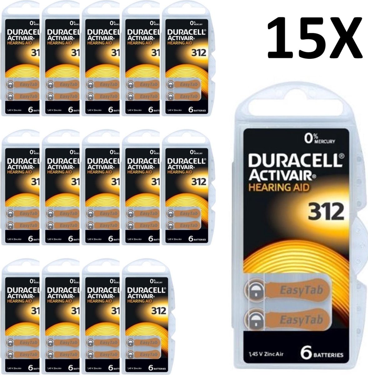 Duracell 312 ActivAir Hoorbatterijen - Bruin - 15x - 90 Stuks