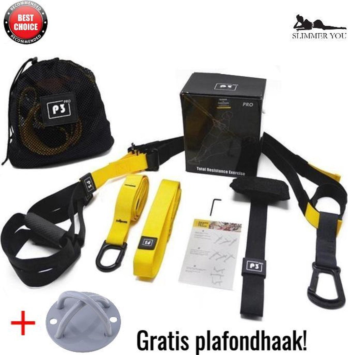 TRX set - Suspension Trainer Pro voor thuis - inclusief Plafondhaak & Draagtas - Calisthenics