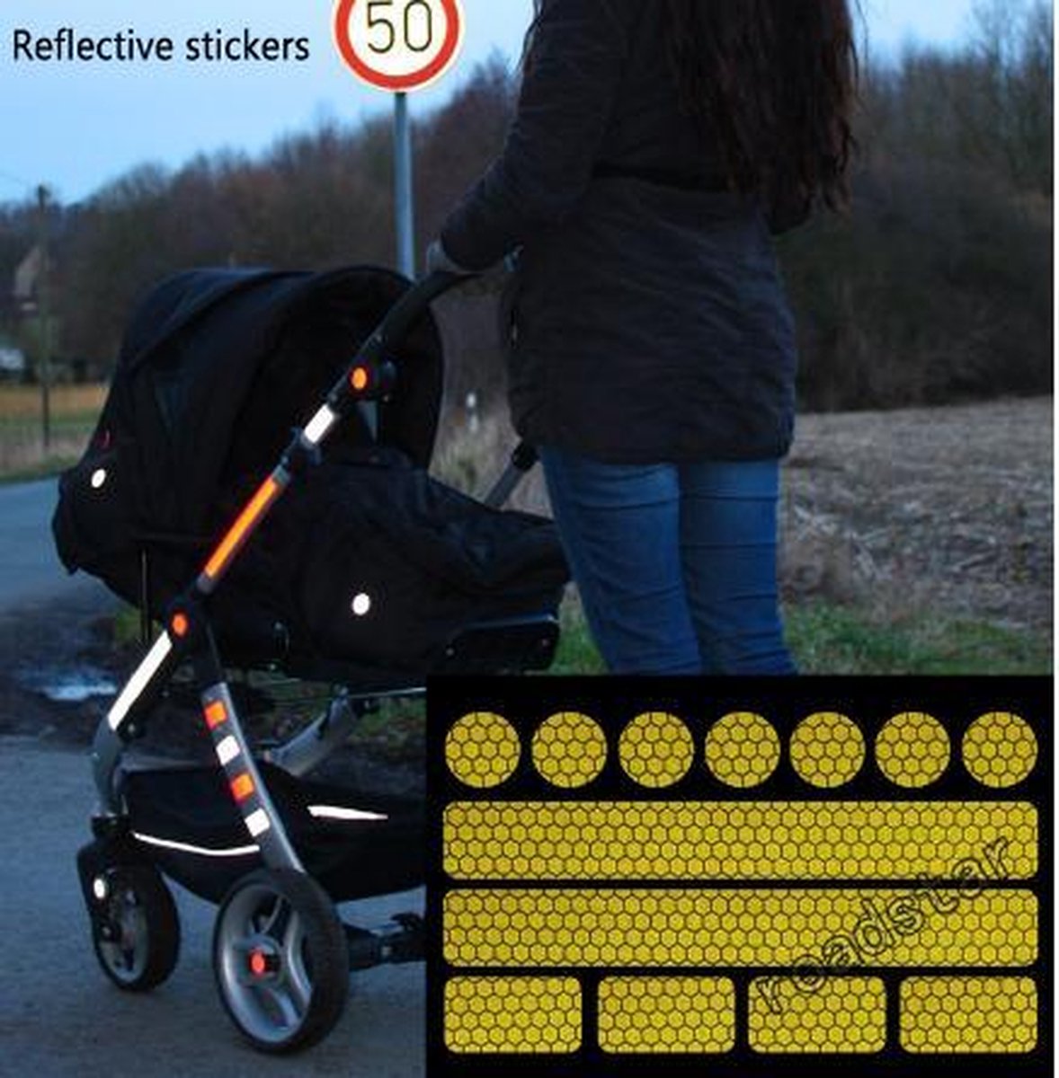 Reflecterende Veiligheids stickers - geel - Reflectie tape voor in het verkeer - Maak wandelwagens