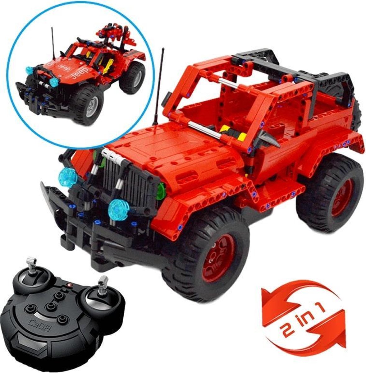 Bestuurbare RC terreinwagen - Rood (2in1)