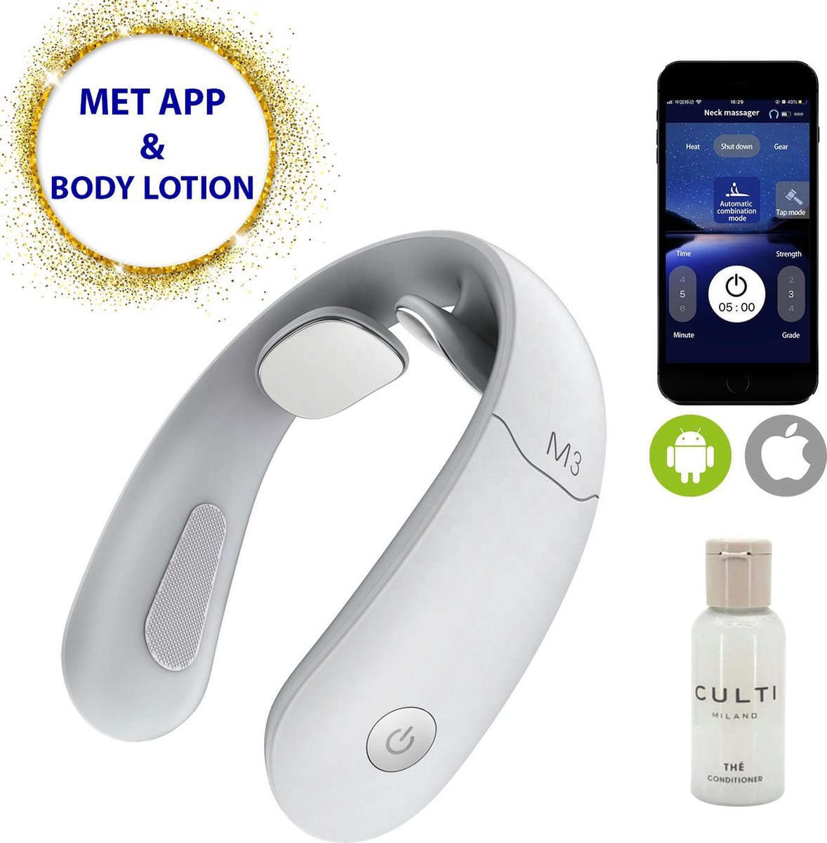 Nekmassage apparaat met warmte en infrarood functie – 6 verschillende massages met 18 standen – bedienbaar met app