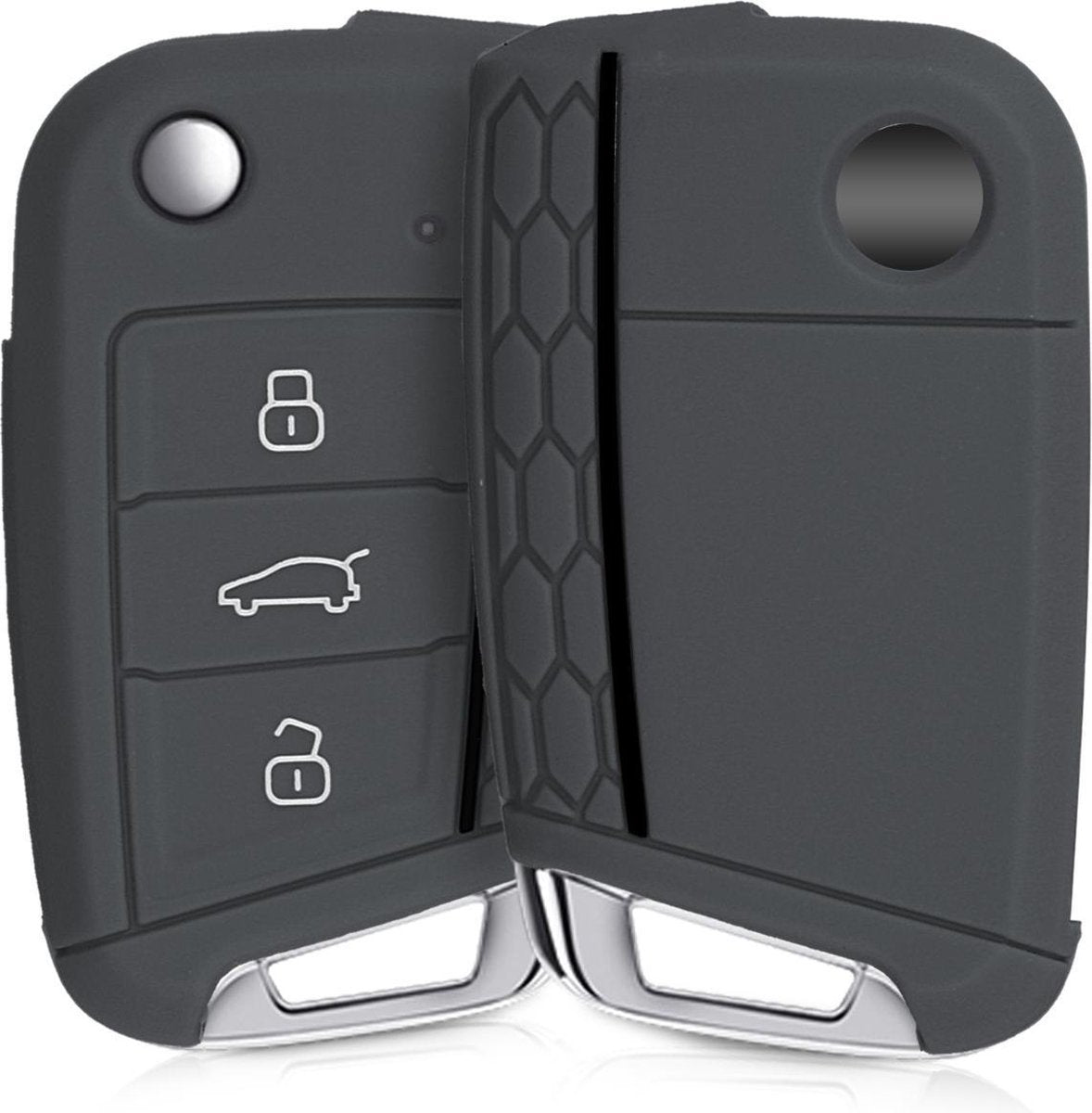 kwmobile autosleutelhoes voor VW Golf 7 MK7 3-knops autosleutel - Siliconen beschermhoes in grijs / zwart