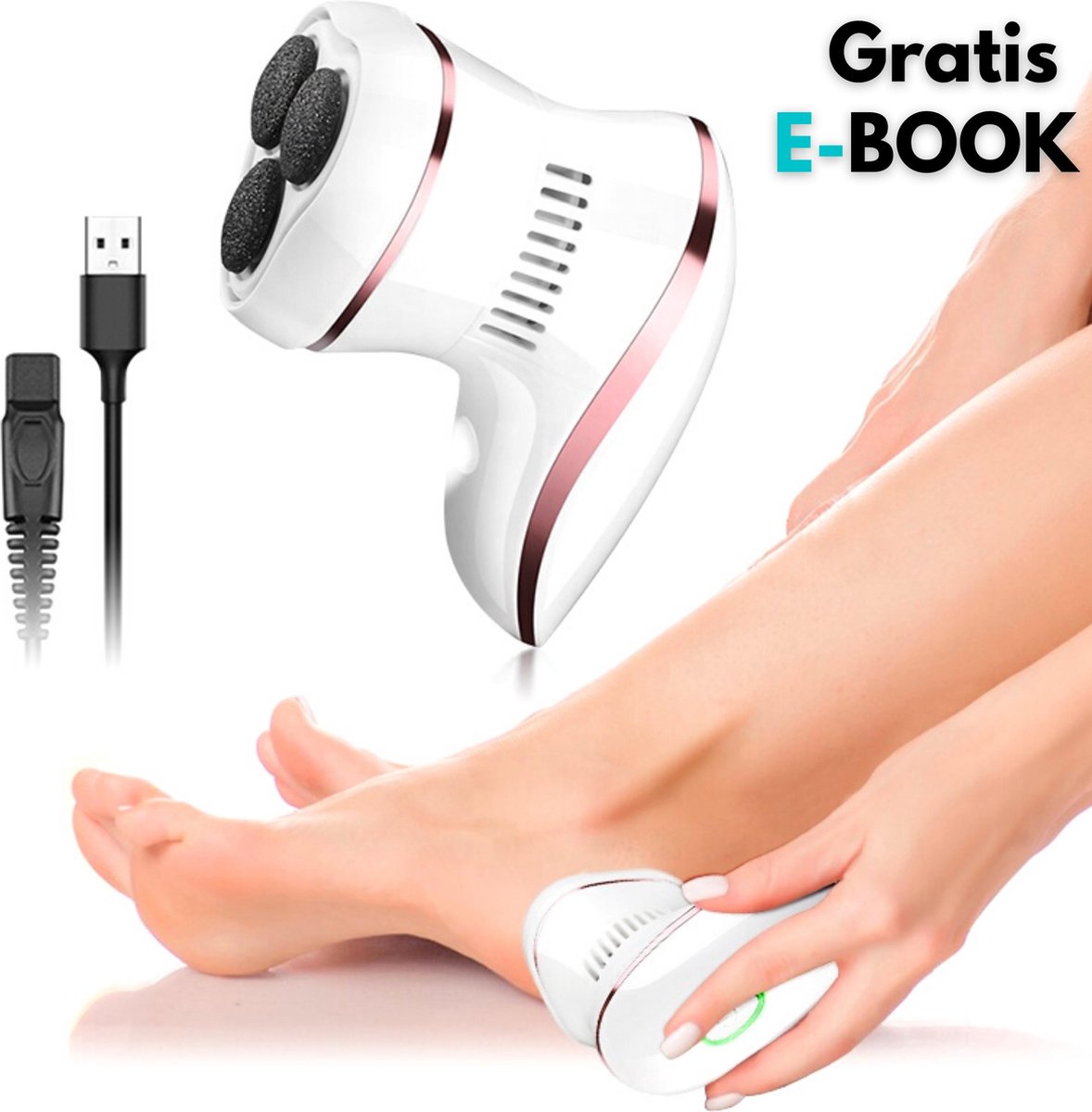 Eelt Verwijderaar Pedicure Apparaat Elektrische Voetvijl Eelt Rasp  Zuigt Vacuüm - E-Book + 3 rollen - Oplaadbaar - Eeltschaaf - Eelt Vijl - Eeltsokken - Fability®