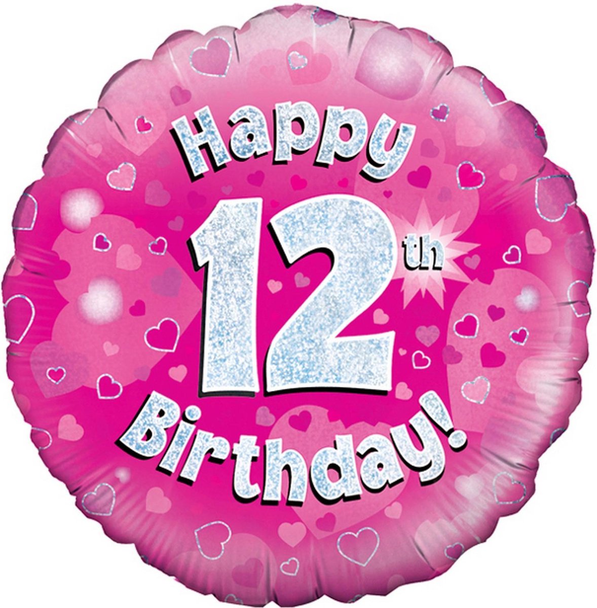 Oaktree 18 Inch Happy 12th Birthday Pink Holographic Balloon (Pink/Silver)