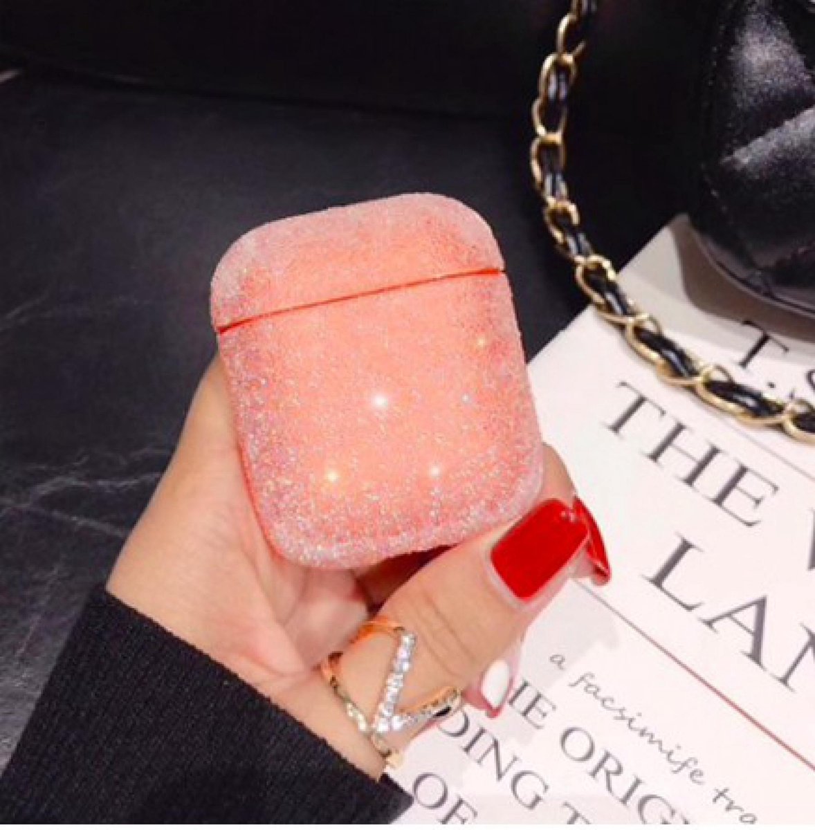 Hidzo hoes voor Apple's Airpods - Hard Case - Glitter - Oranje