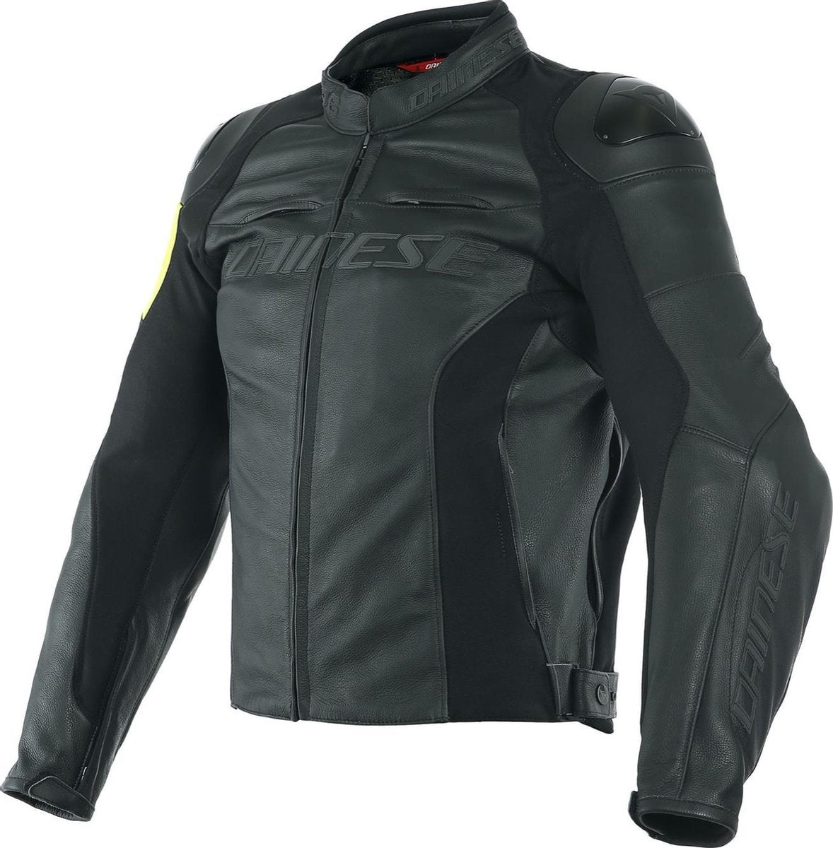 Dainese VR46 Pole Position Black Fluo Yellow Leather Motorcycle Jacket 52