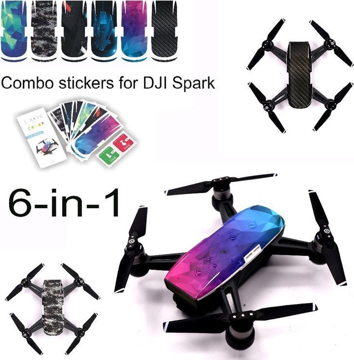 6 Stuks/Kleuren Beschermende Skin Cover Sticker DJI Spark