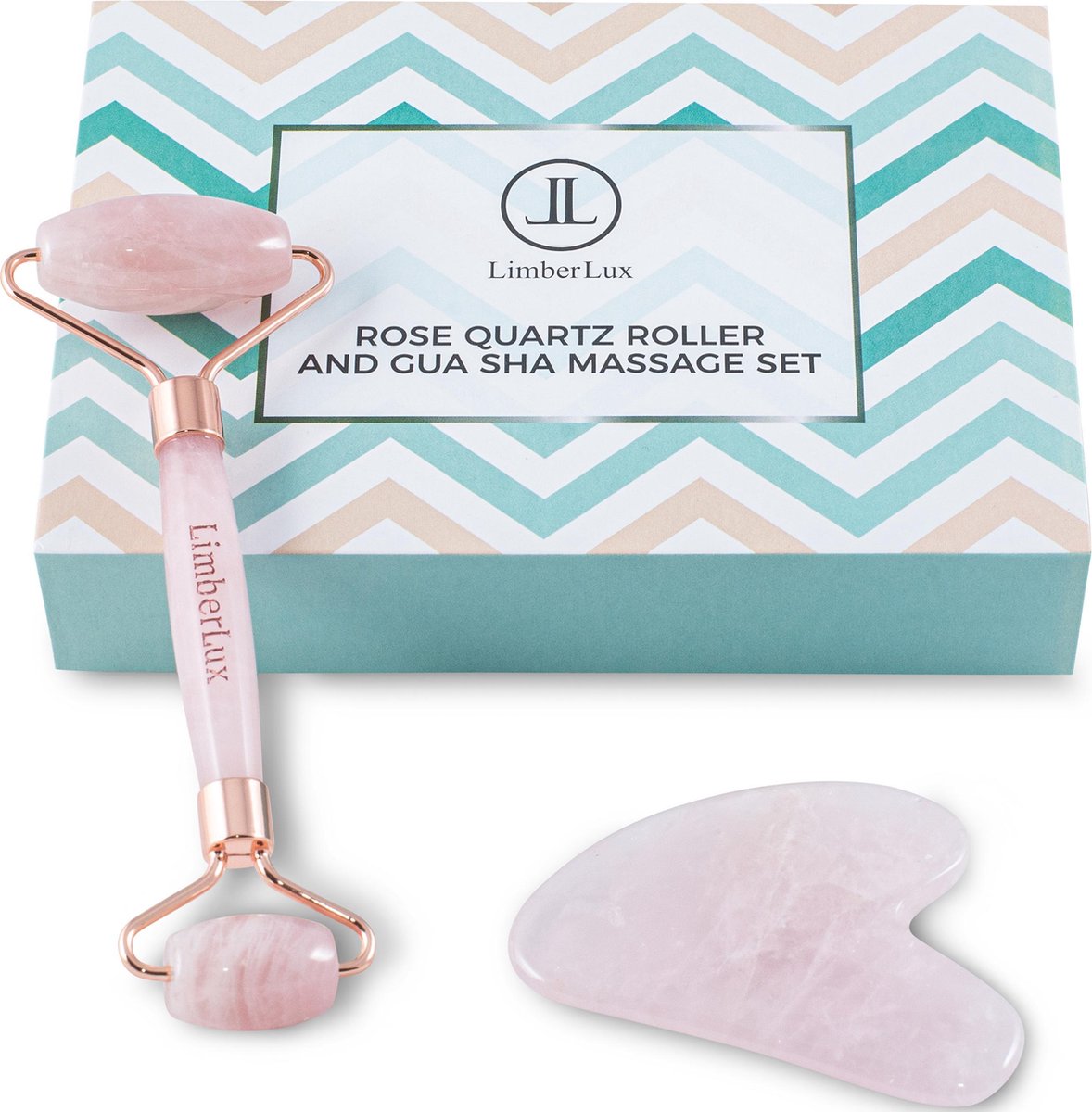 LimberLux Rose Quartz Roller & Gua Sha set - Gezichtsroller - Gezichtsmassage Face Roller - Jade Roller