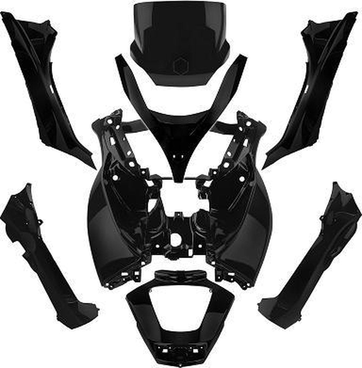 Plaatset TNT Piaggio MP3 125 tot 500cc zwart glans vanaf bj. 2008 tot 2013 8 delig