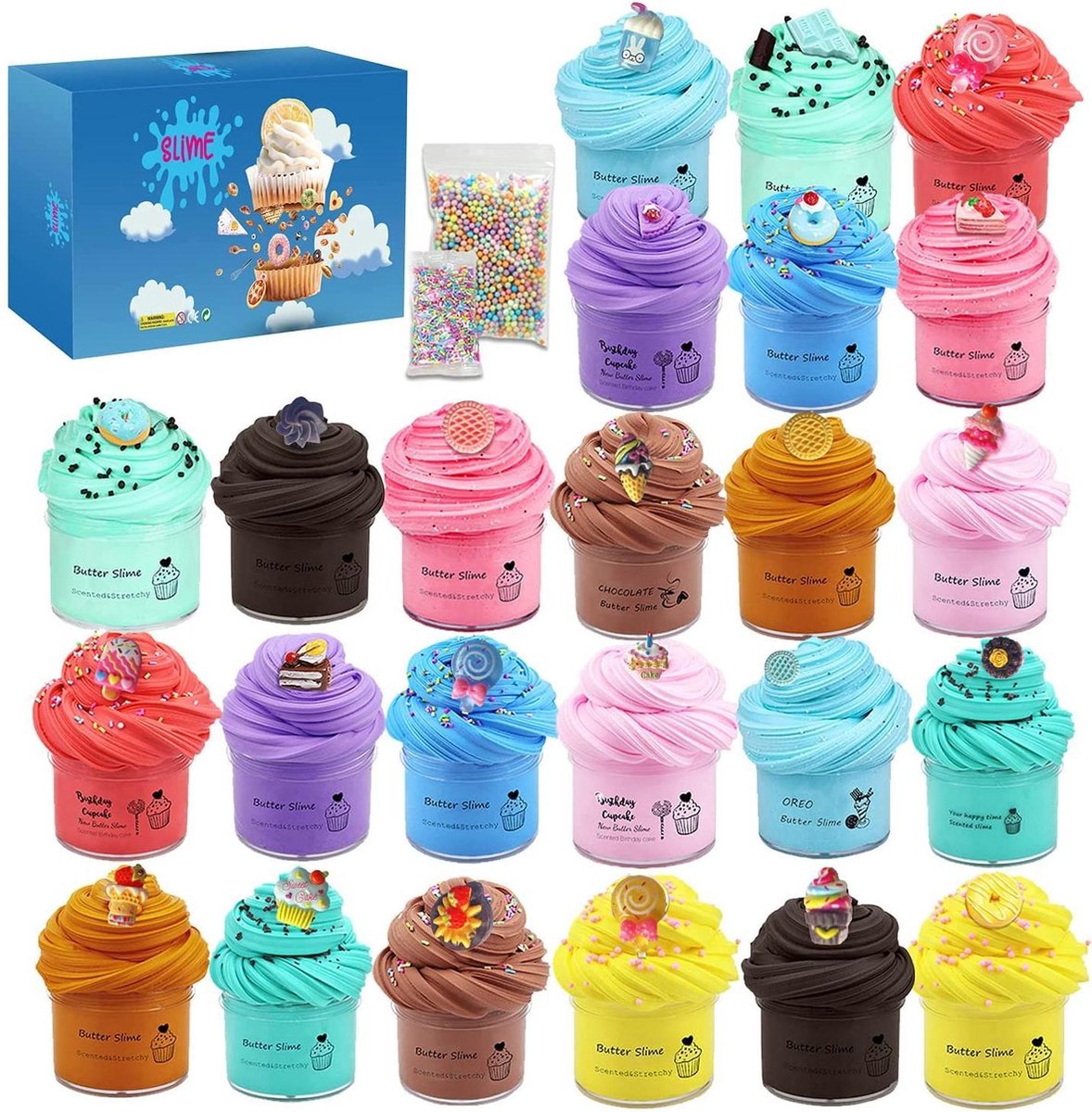 Babyfi ® - Multifunctioneel speelslijm - Set van 24 verschillende stuks - Fluffy slijm - Educatief speelgoed - Anti-kleef - TikTok - Slime - Fidget toys - Putty