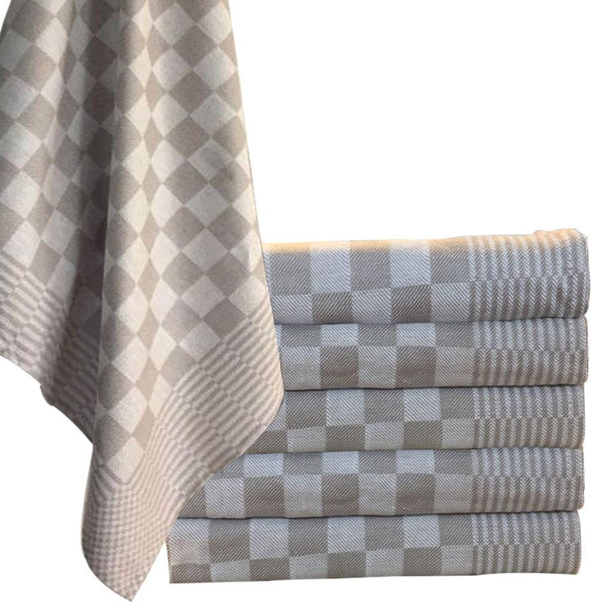 Homéé® theedoeken 65x65 cm - Holland Art geblokt - 100% katoen - 6 stuks taupe - wit