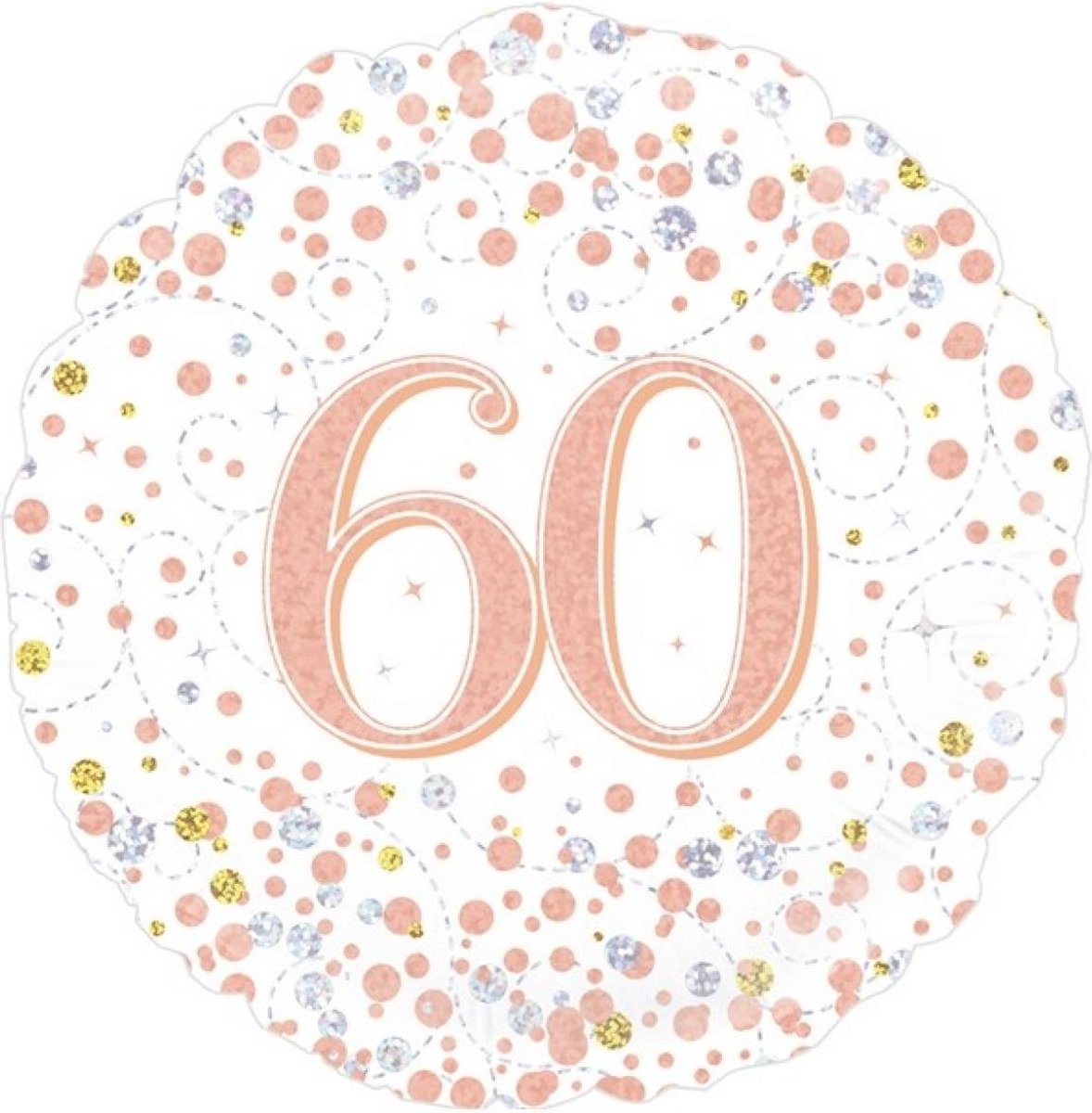 Folieballon - 60 Jaar - Holografisch - Rosé Goud - 45cm - Zonder vulling