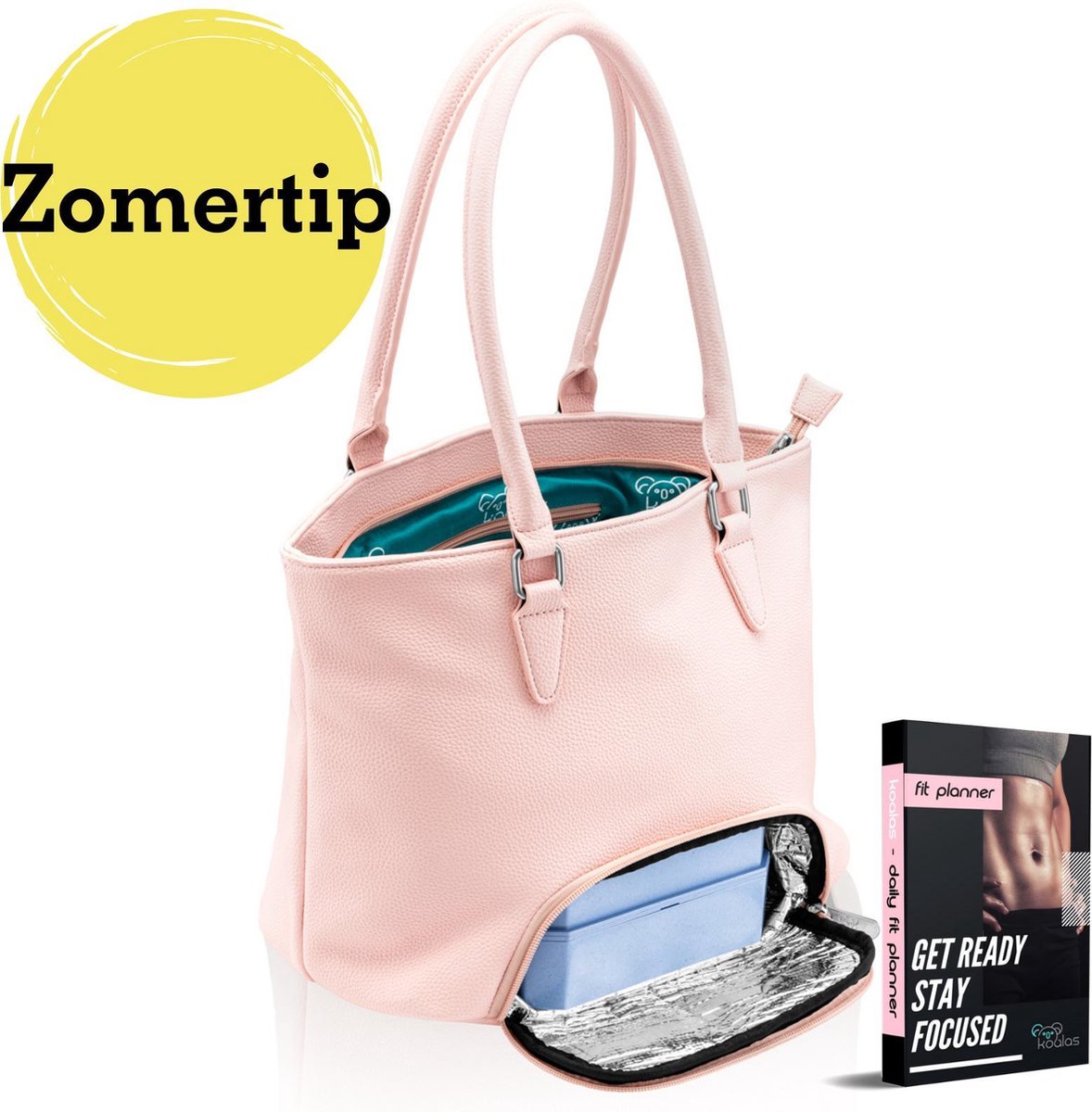 Koalas® Preppy Bag - Modieuze Lunchtas - Met Lunchbox - Koeltas Lunch  - Handtas Dames - Misty Pink