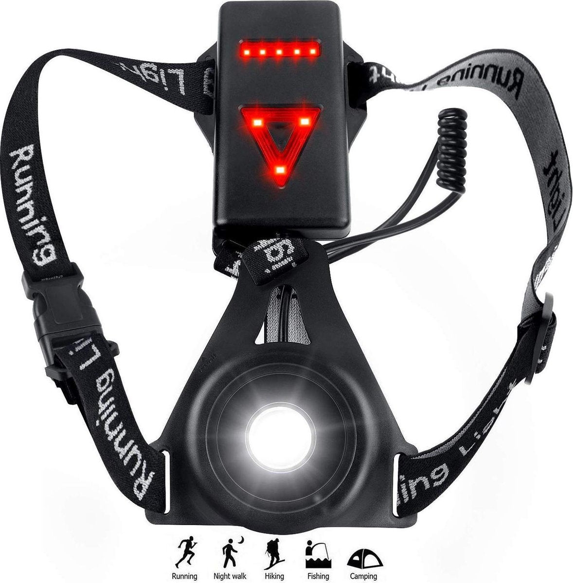 KW® LED veiligheids verlichting oplaadbaar voor en achter| One-size body light vest harnas| Hardlopen rennen joggen wielrennen fietsen hardloopvest kamperen| Sport outdoor waterdicht licht goed zichtbaar in het donker
