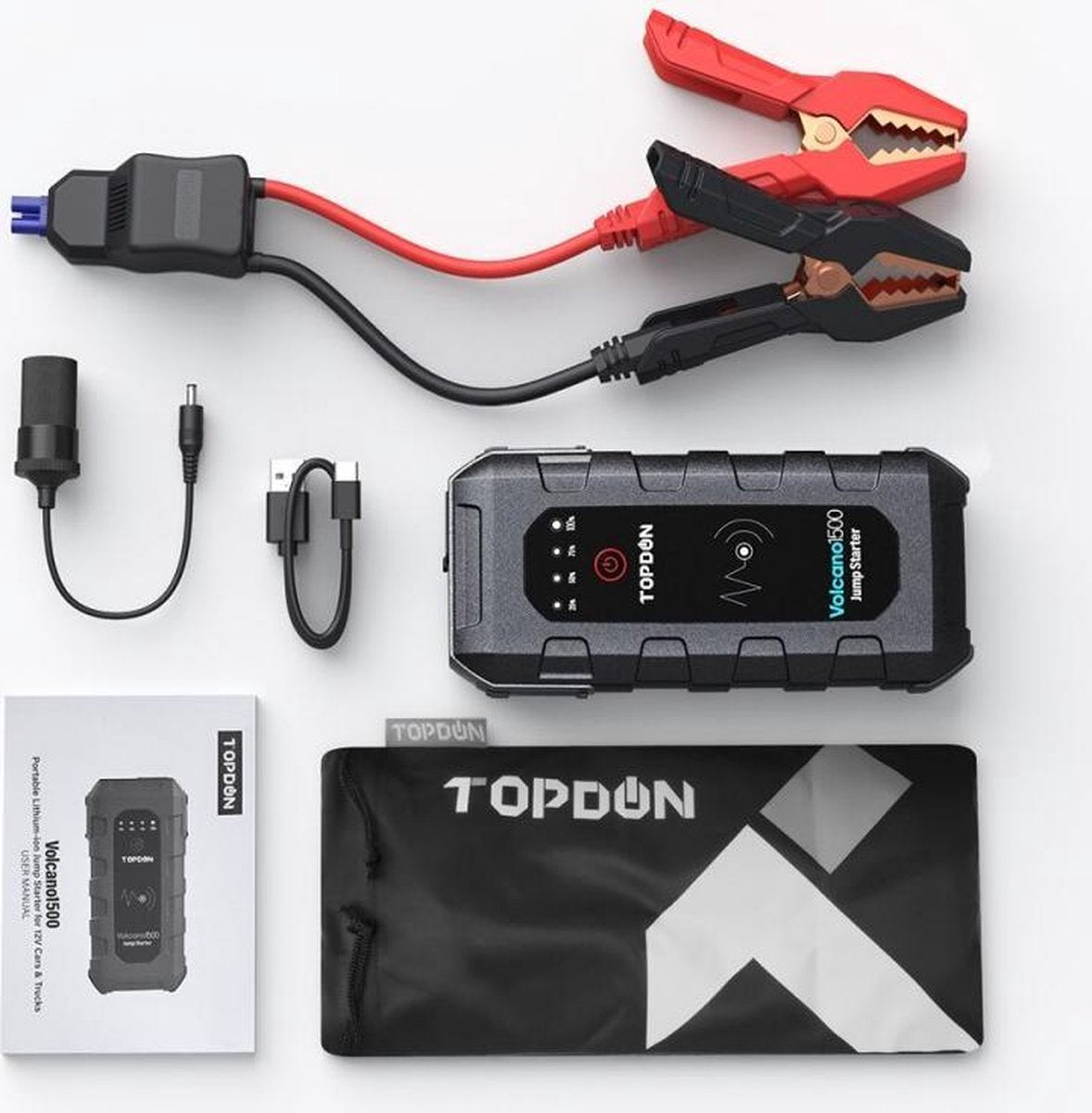 Topdon V1500 Jumpstarter | Accubooster | 8L benzine 6L Diesel | Powerbank | flaslight