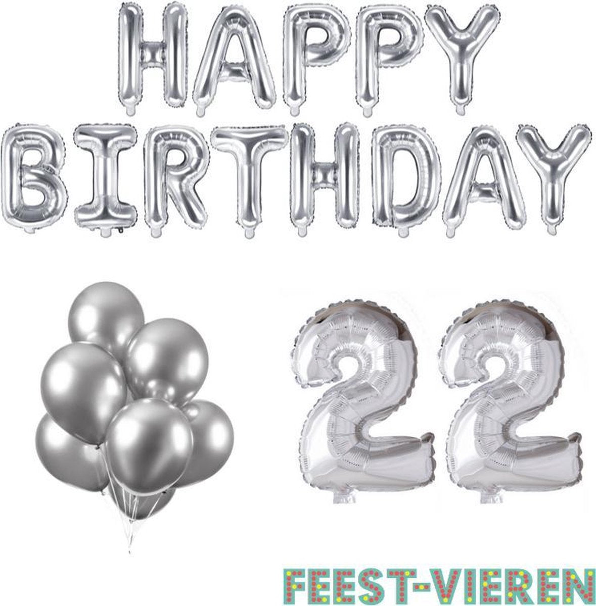22 jaar Verjaardag Versiering Ballon Pakket Zilver