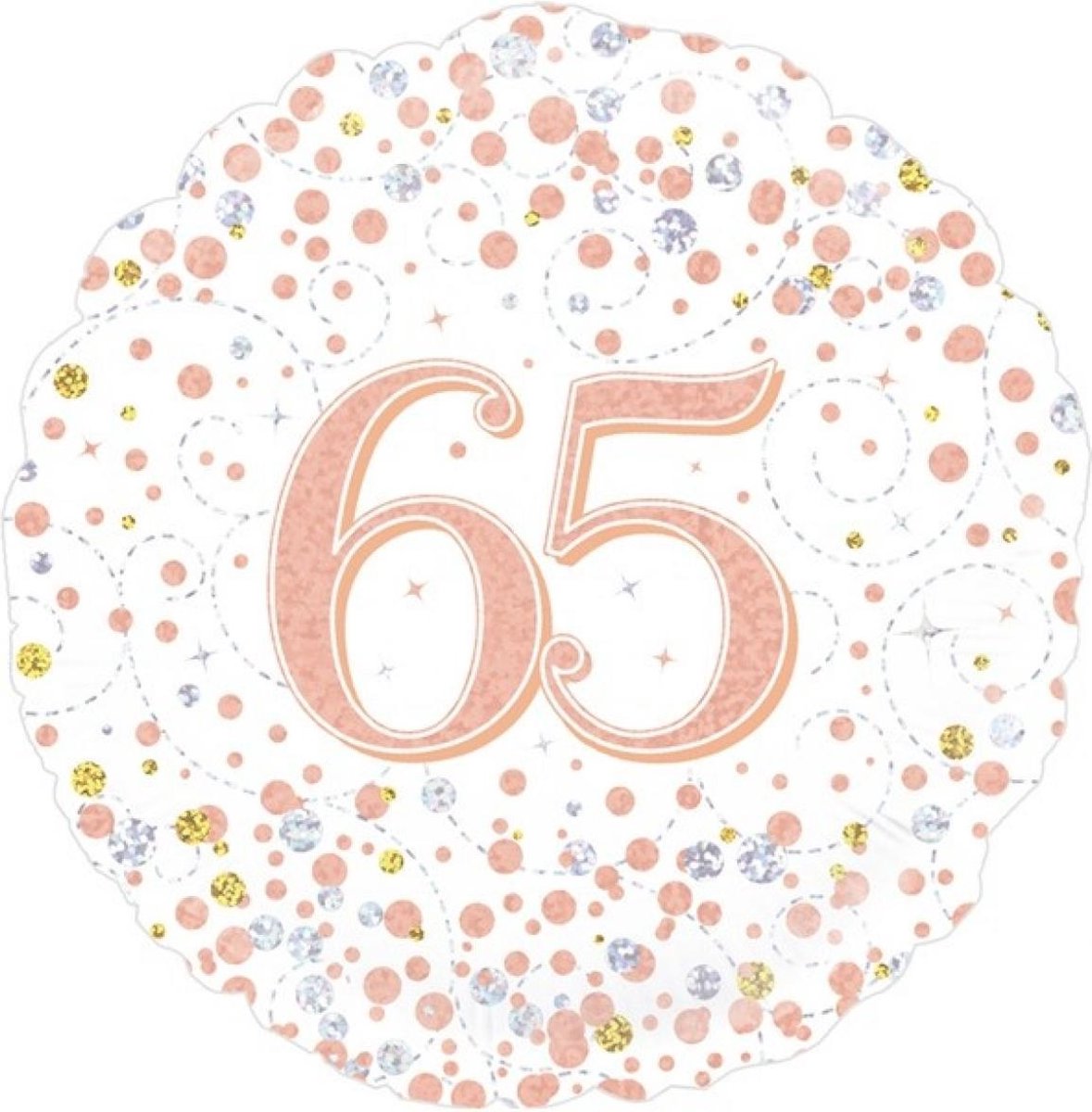 Folieballon - 65 Jaar - Holografisch - Rosé Goud - 45cm - Zonder vulling