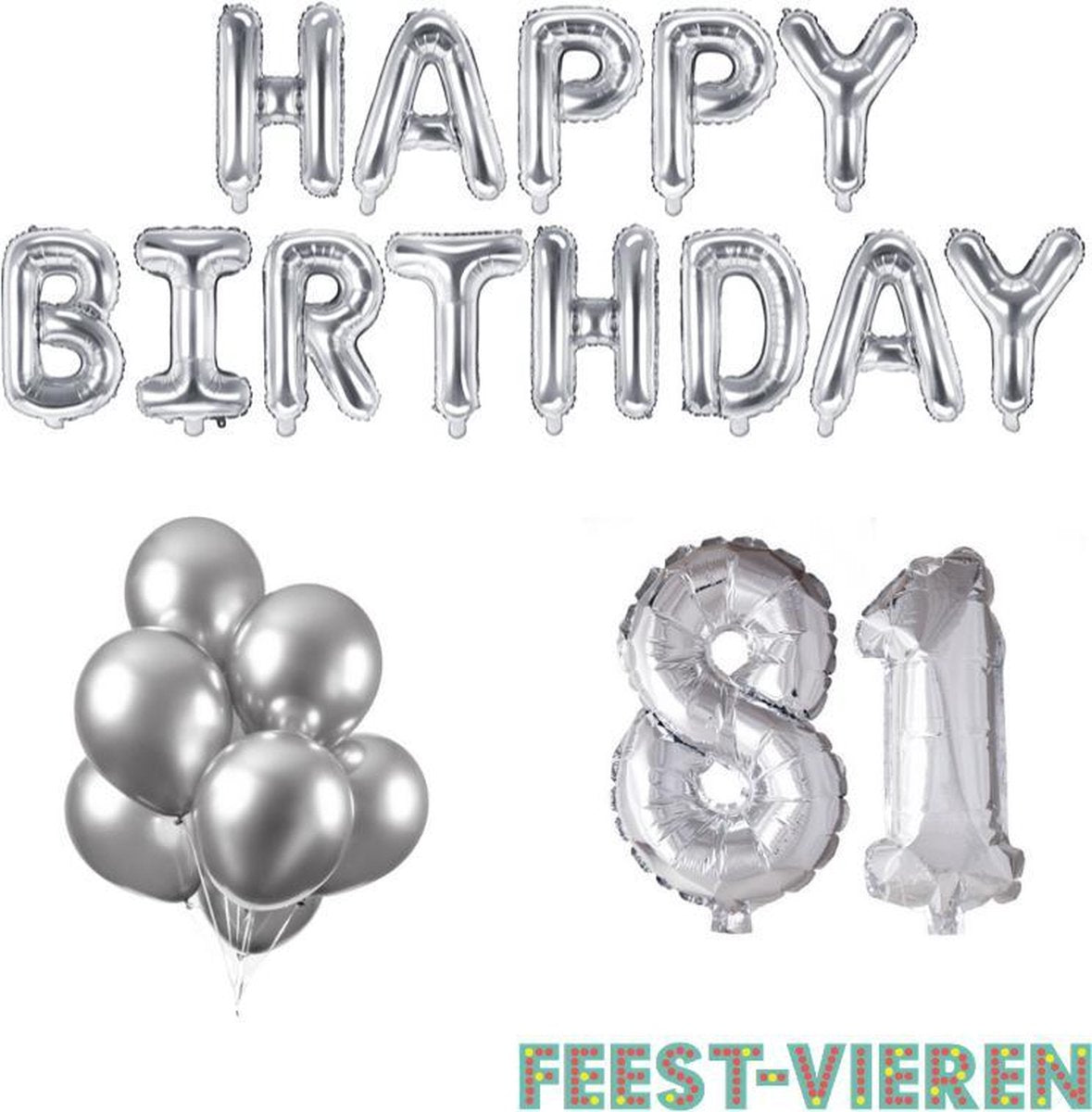 81 jaar Verjaardag Versiering Ballon Pakket Zilver