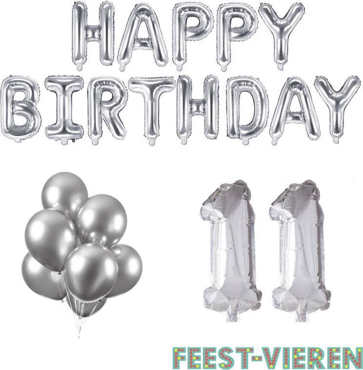 11 jaar Verjaardag Versiering Ballon Pakket Zilver