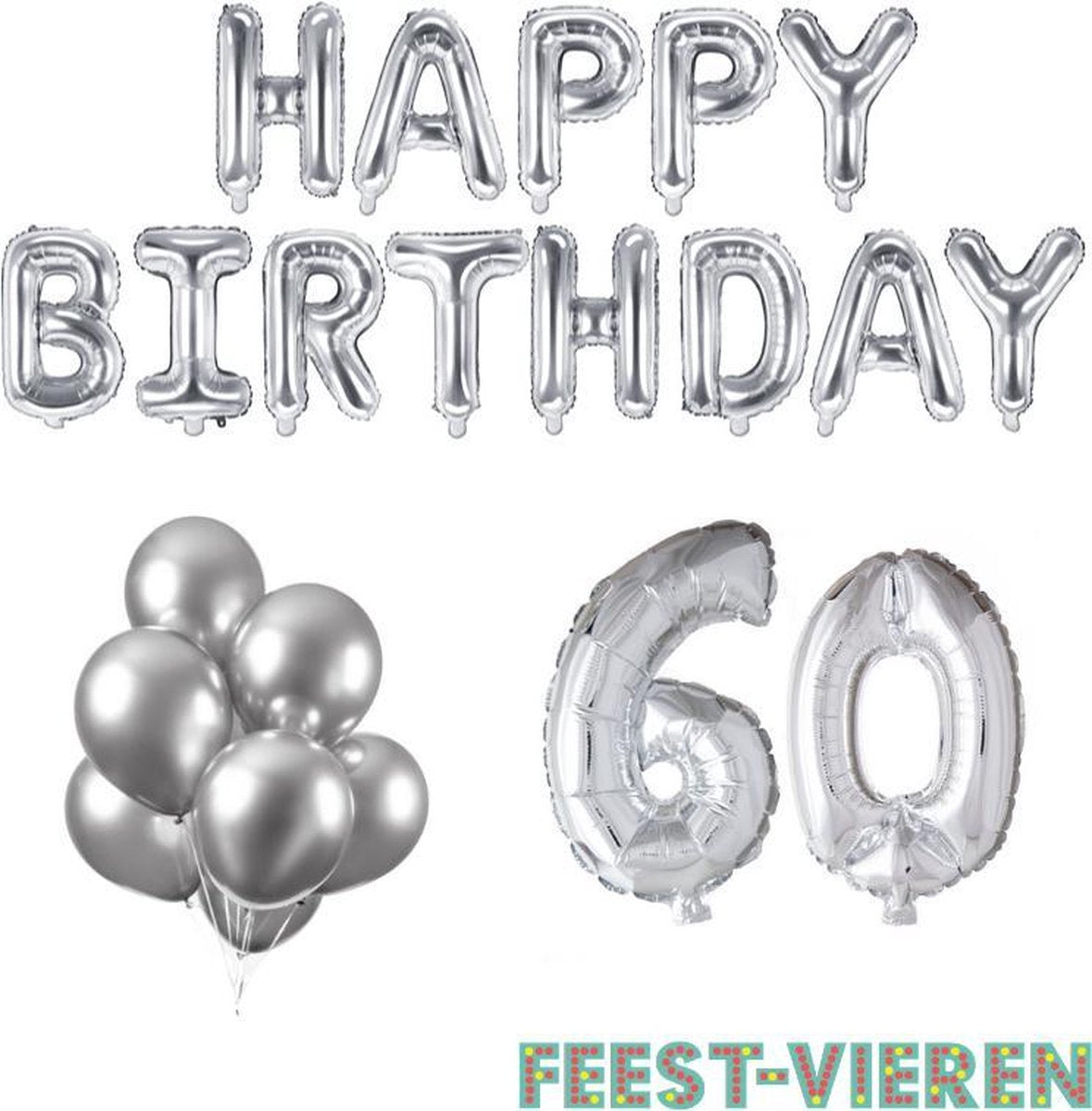 60 jaar Verjaardag Versiering Ballon Pakket Zilver