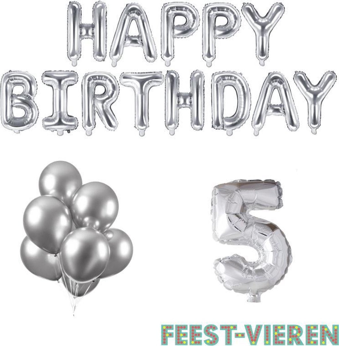 5 jaar Verjaardag Versiering Ballon Pakket Zilver