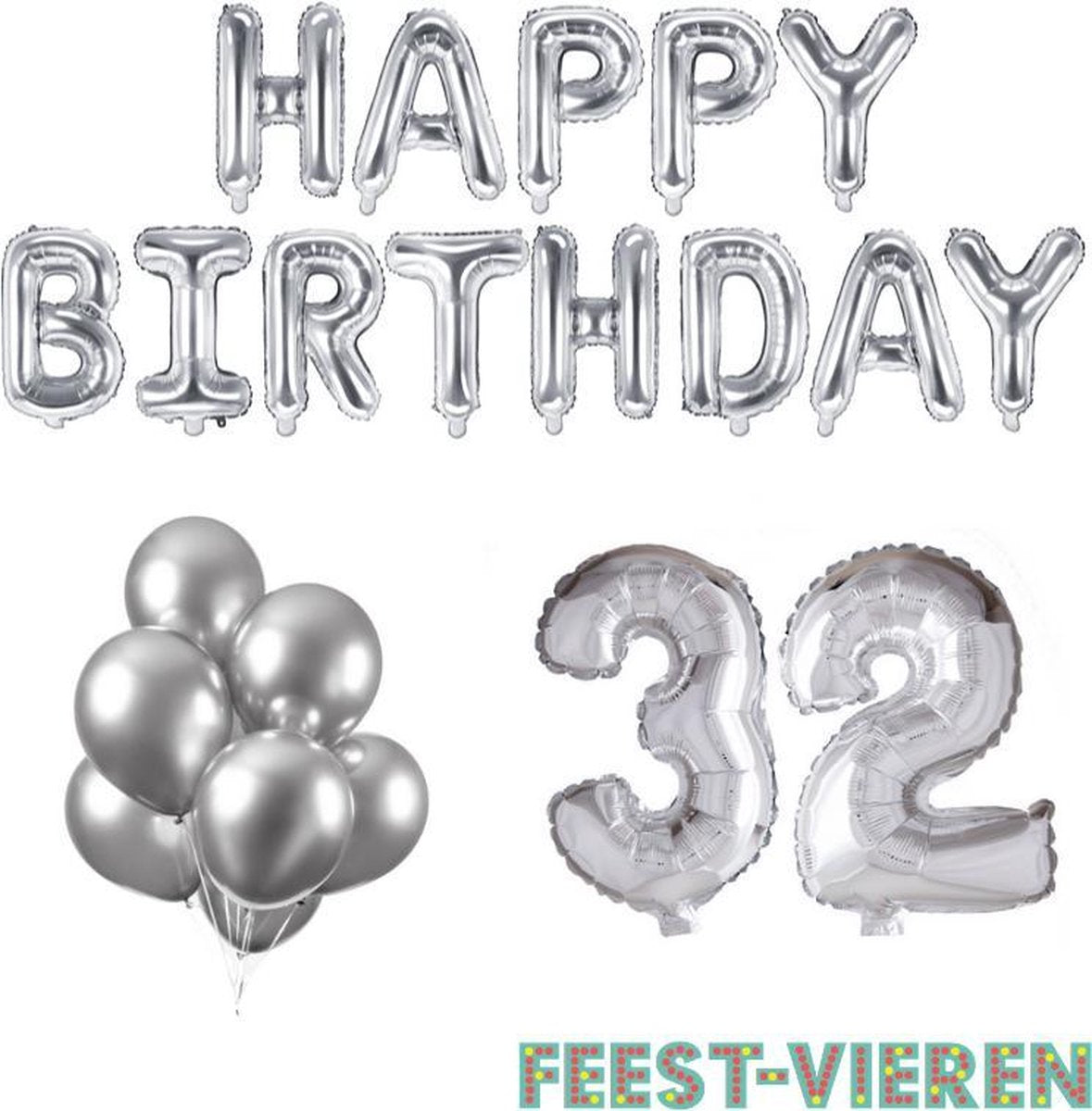 32 jaar Verjaardag Versiering Ballon Pakket Zilver