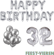 32 jaar Verjaardag Versiering Ballon Pakket Zilver