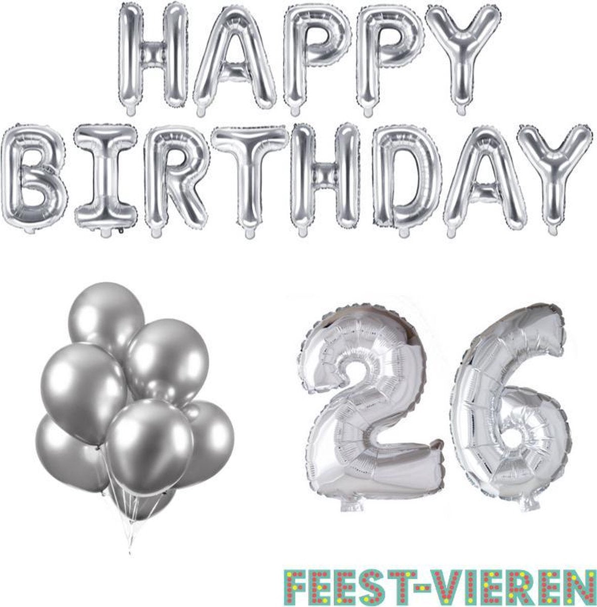 26 jaar Verjaardag Versiering Ballon Pakket Zilver