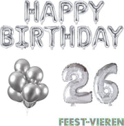 26 jaar Verjaardag Versiering Ballon Pakket Zilver
