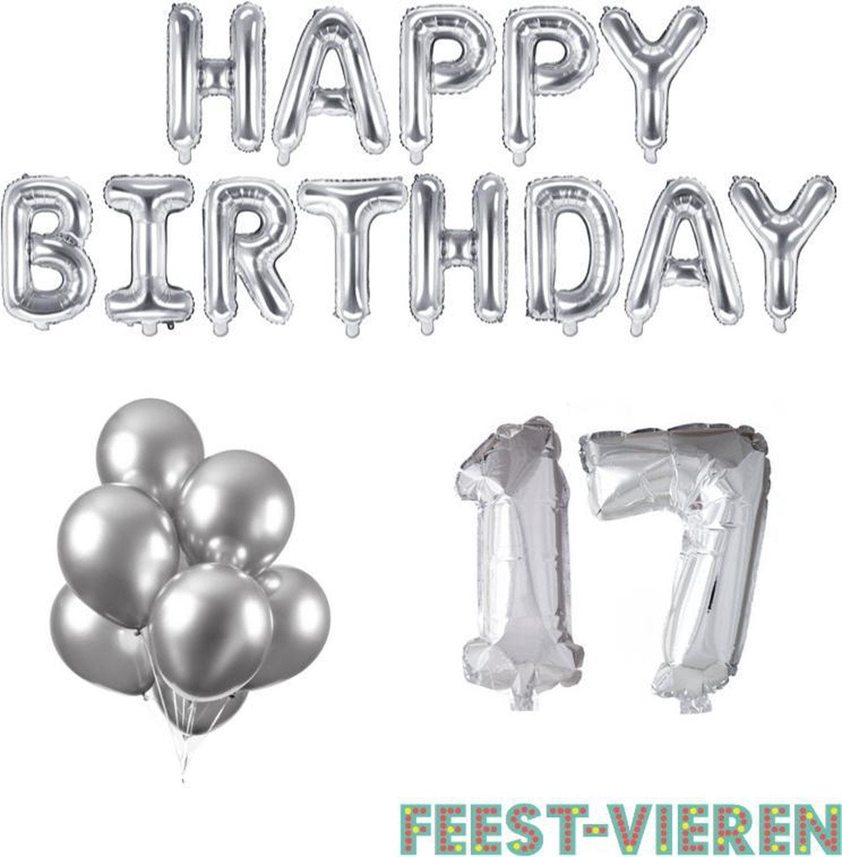 17 jaar Verjaardag Versiering Ballon Pakket Zilver