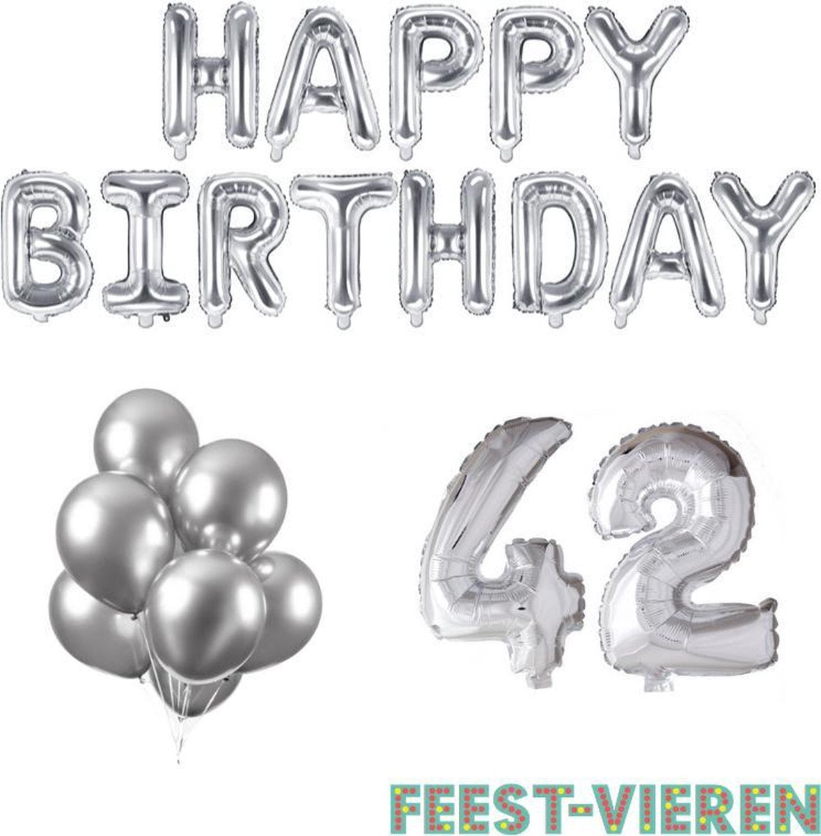 42 jaar Verjaardag Versiering Ballon Pakket Zilver